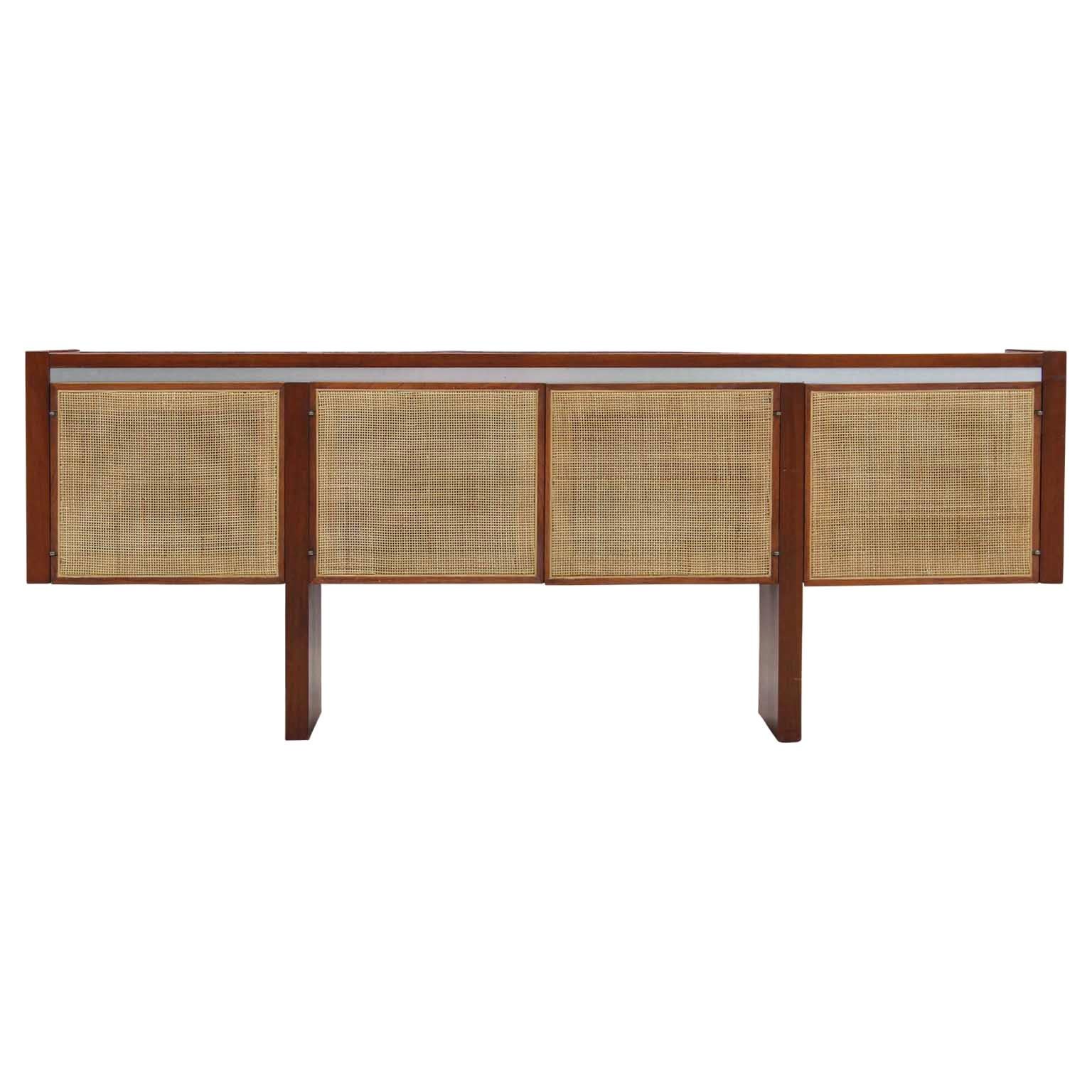Midcentury Sideboard or Credenza with Four Caned Doors