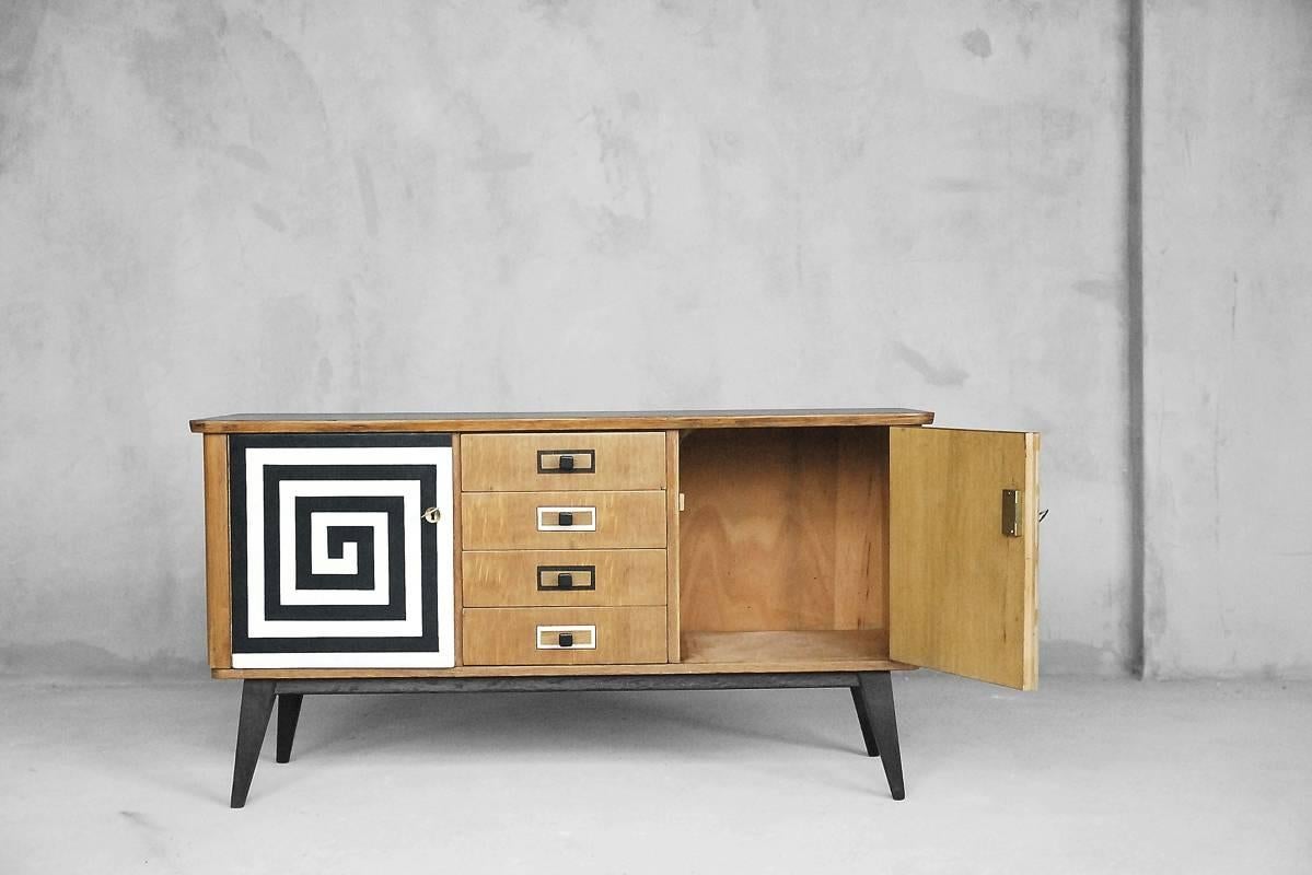Mid-Century Modern Midcentury Sideboard with Hand-Painted Pattern, 1960s