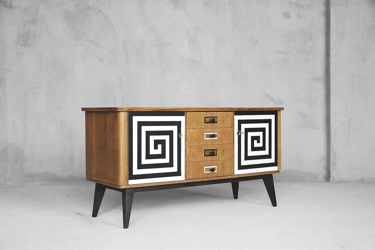 Scandinavian Midcentury Sideboard with Hand-Painted Pattern, 1960s