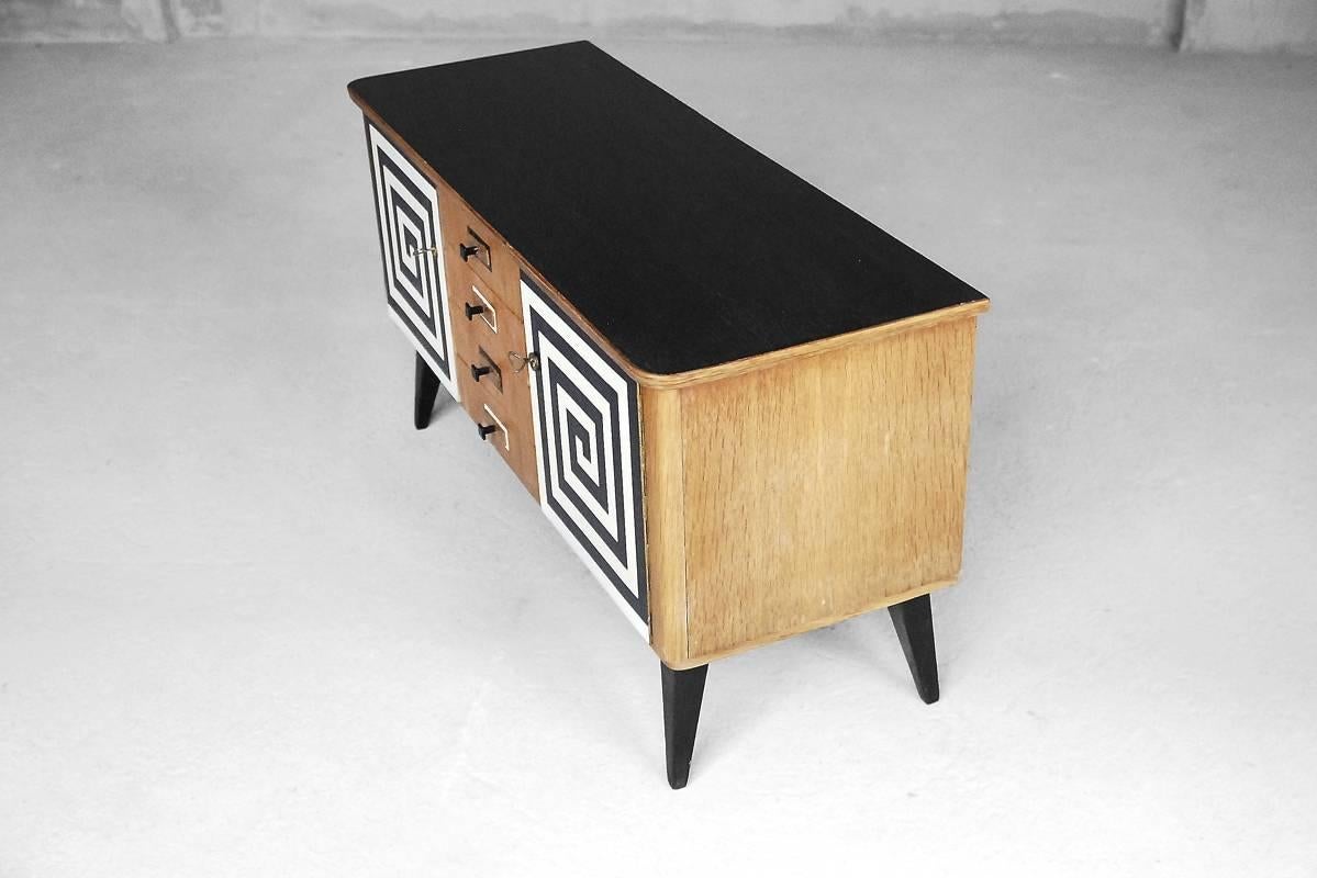 Walnut Midcentury Sideboard with Hand-Painted Pattern, 1960s