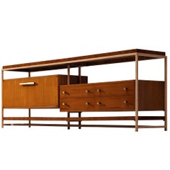Mid-Century Sideboard with Leather-Wrapped Steel Frame and Mahogany