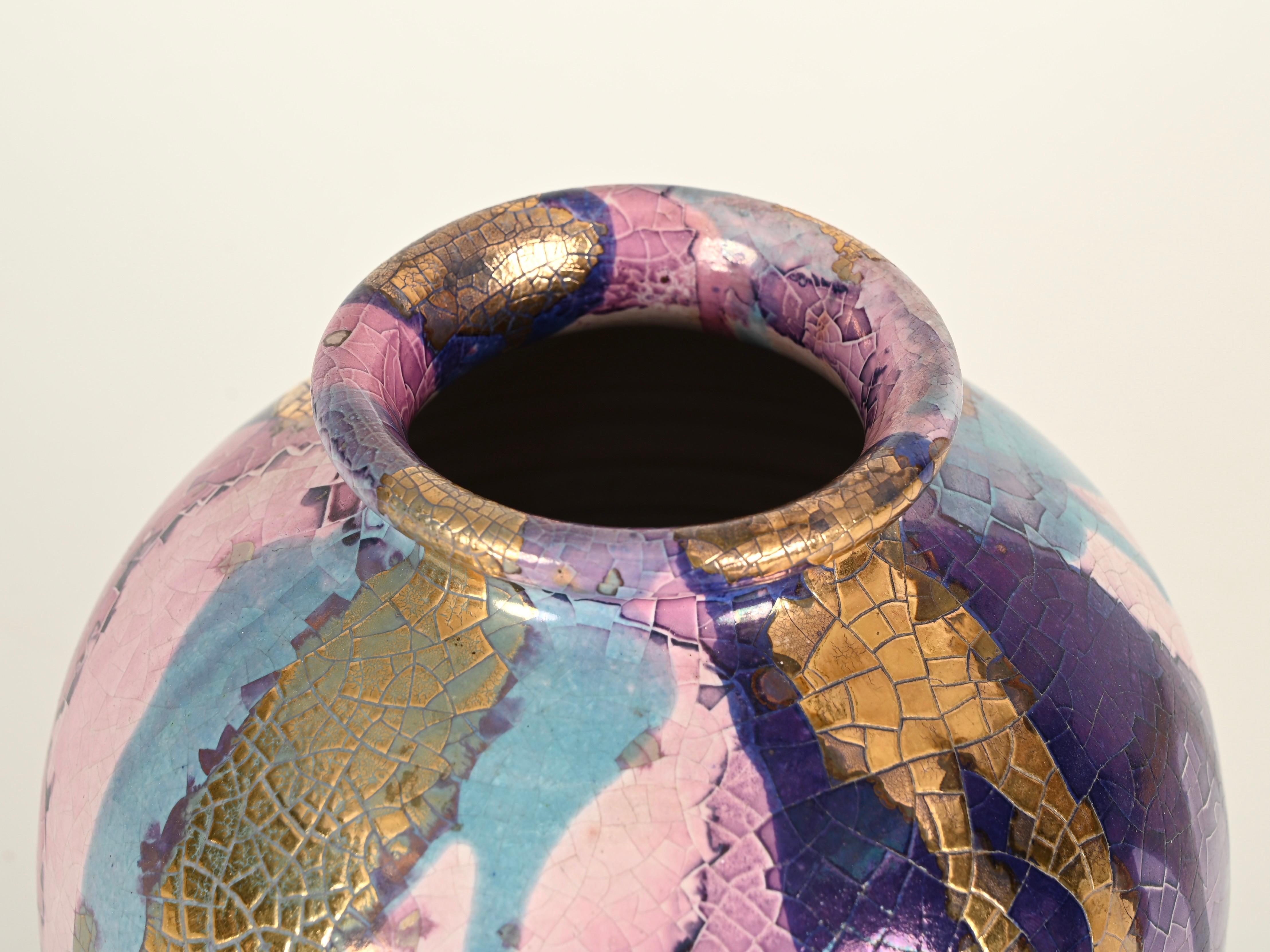 Mitte des Jahrhunderts Signiert Claudio Pulli Polychrome Keramik Italienische Vase, 1970er Jahre im Zustand „Gut“ im Angebot in Roma, IT