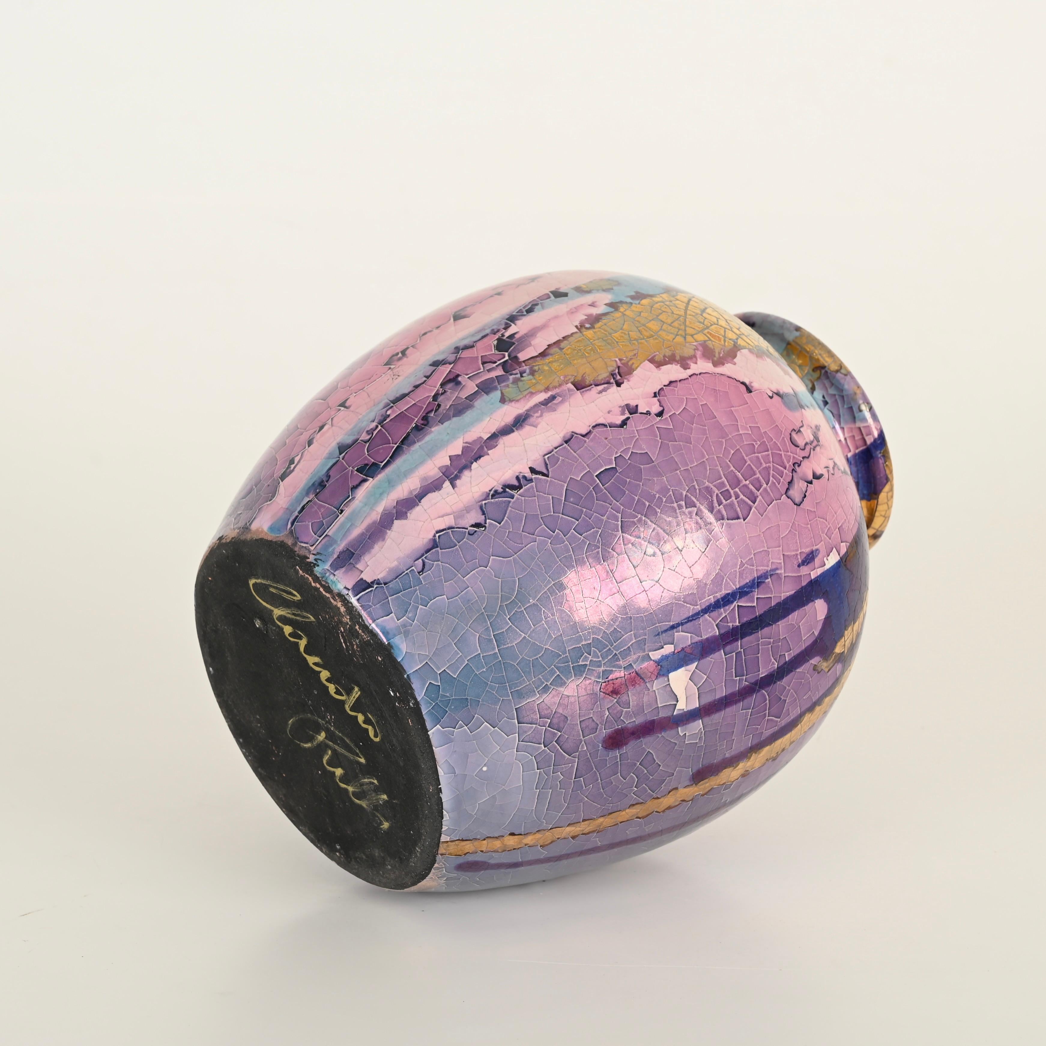 Mitte des Jahrhunderts Signiert Claudio Pulli Polychrome Keramik Italienische Vase, 1970er Jahre im Angebot 2