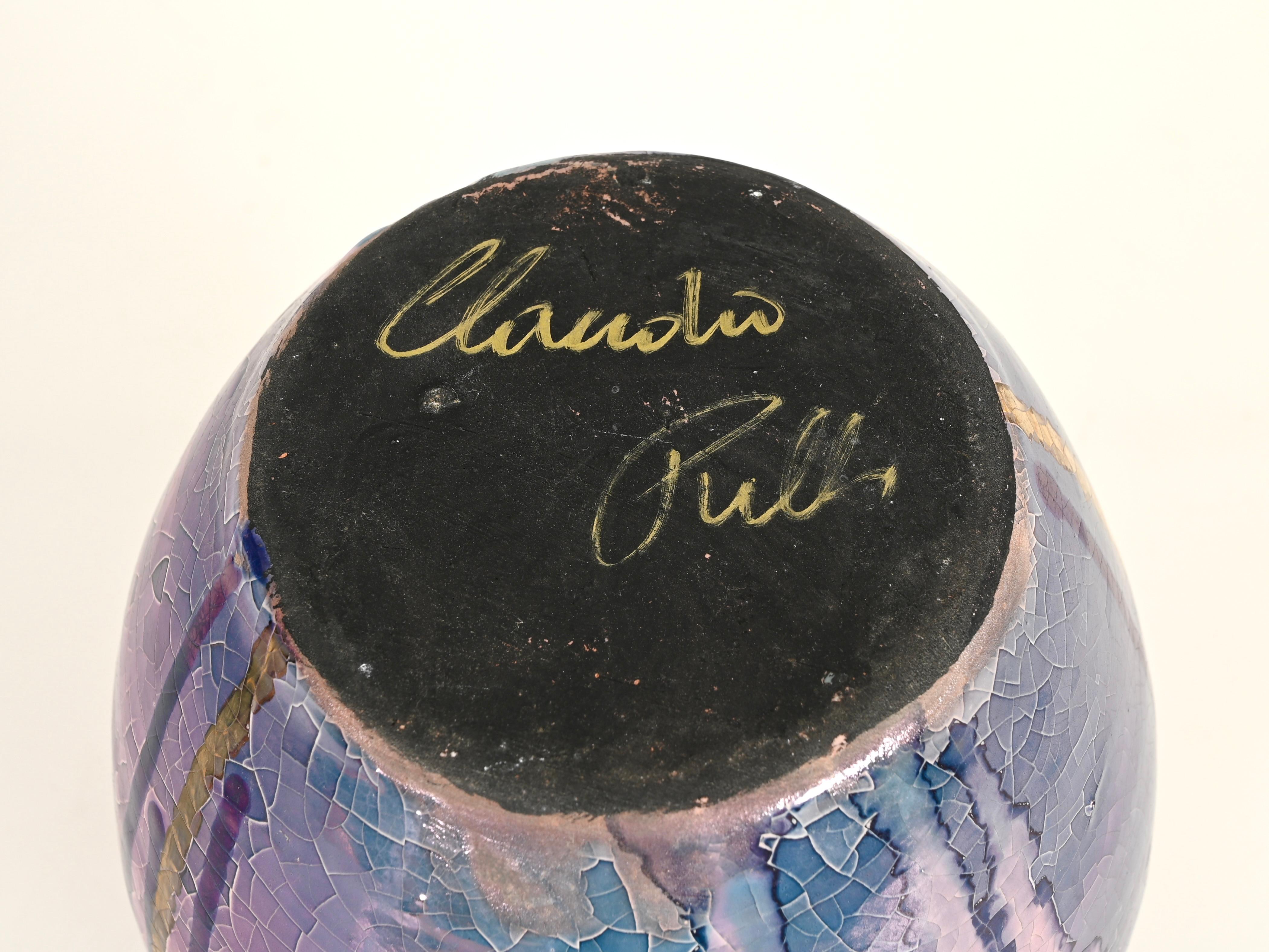 Mitte des Jahrhunderts Signiert Claudio Pulli Polychrome Keramik Italienische Vase, 1970er Jahre im Angebot 3