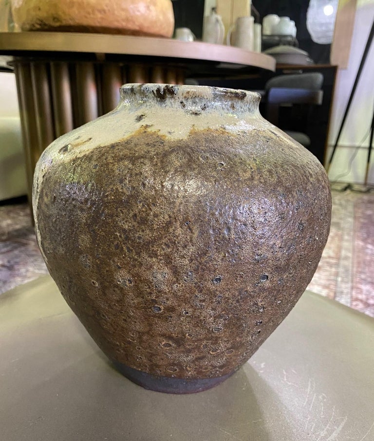 Mid Century Signed Lava Drip Crater Glaze Studio Pottery Vase at 1stDibs