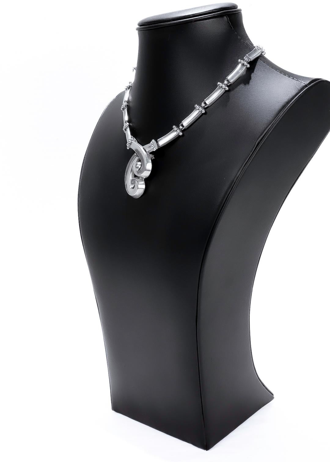 Women's or Men's Mid-Century Signed Margot de Taxco Modernist Sterling Silver Necklace For Sale