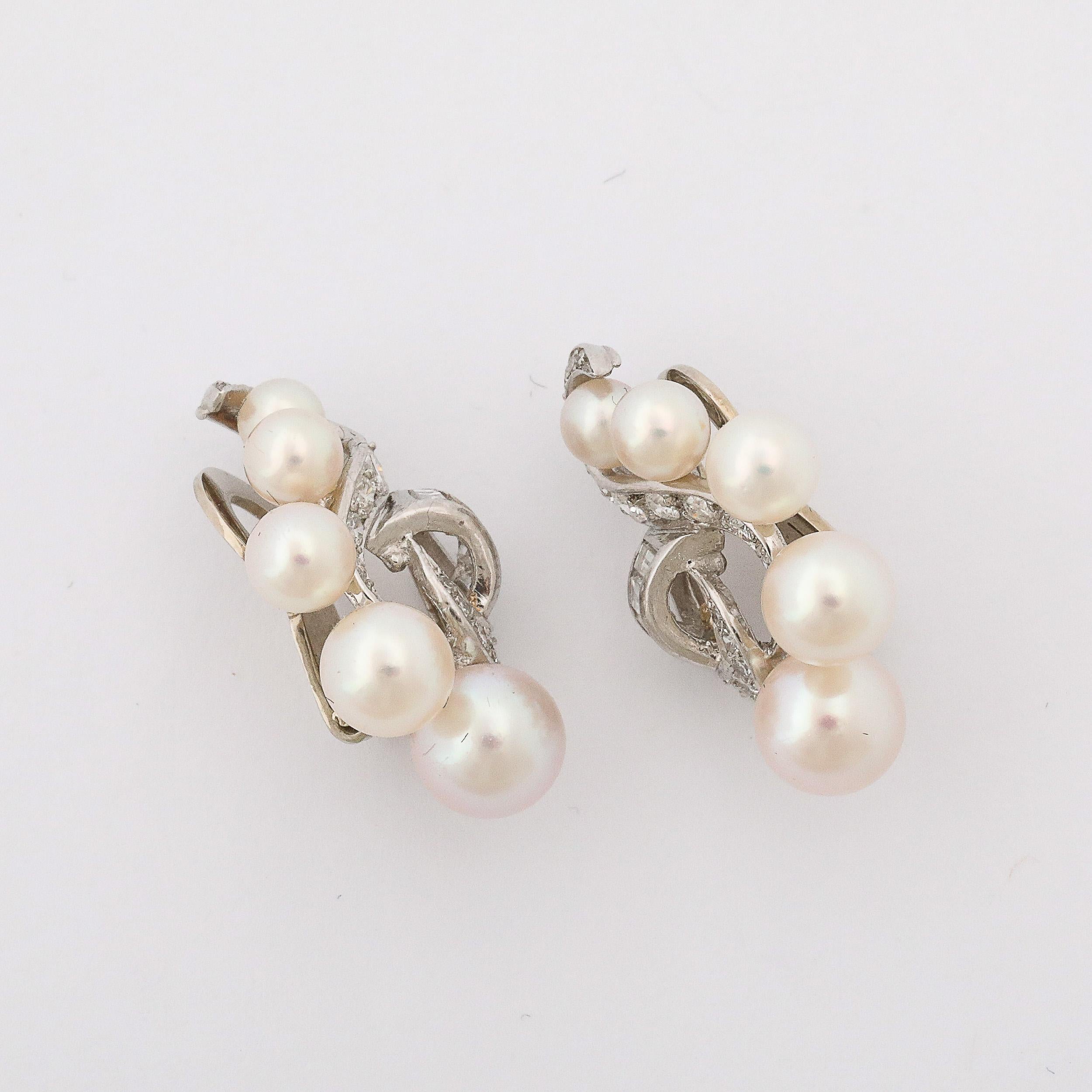 Marianne Ostier Ohrringe aus Platin, Zuchtperlen und Diamanten, signiert Mitte des Jahrhunderts im Angebot 4