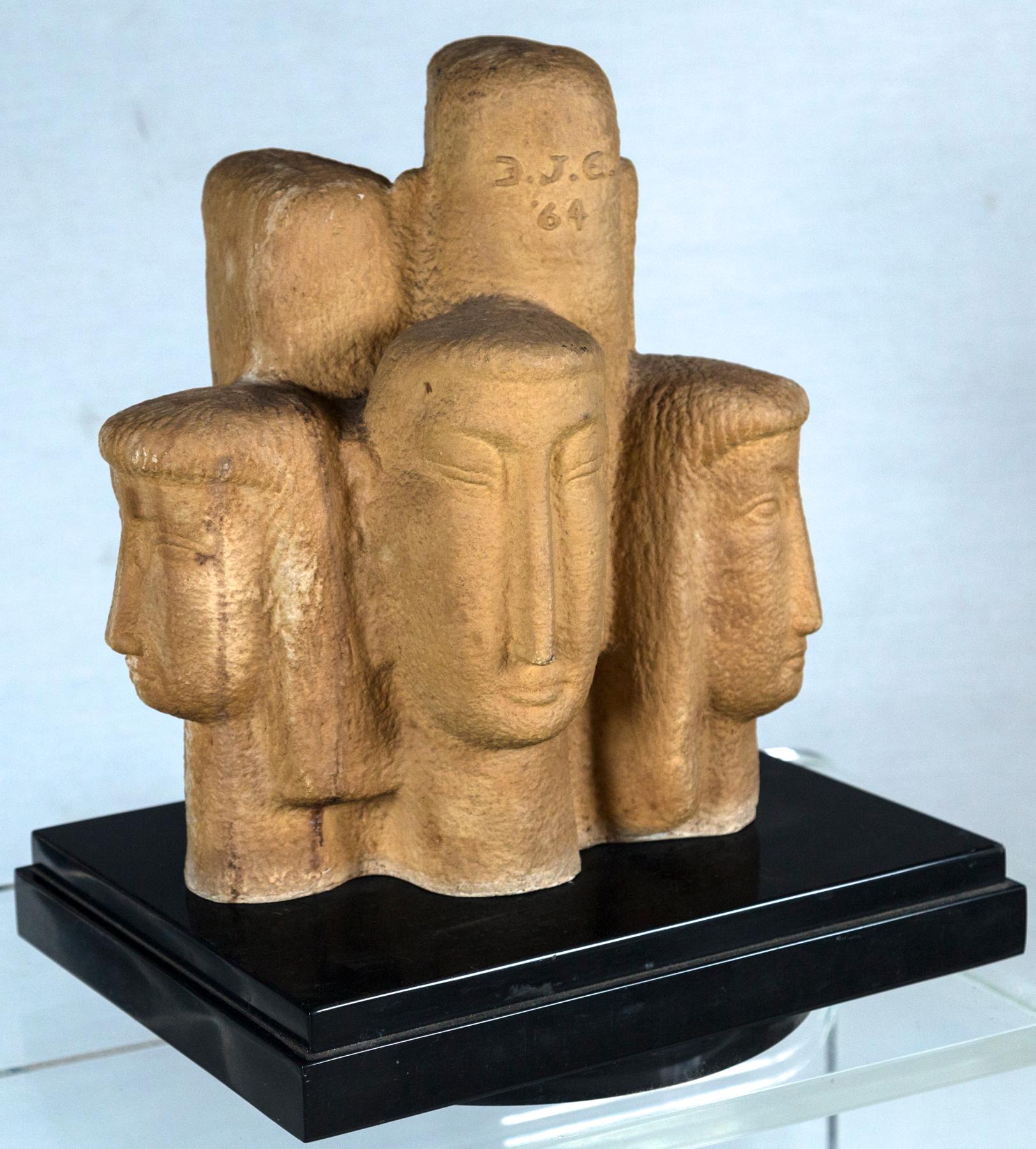 Clay Midcentury Signed Sculpture Family For Sale
