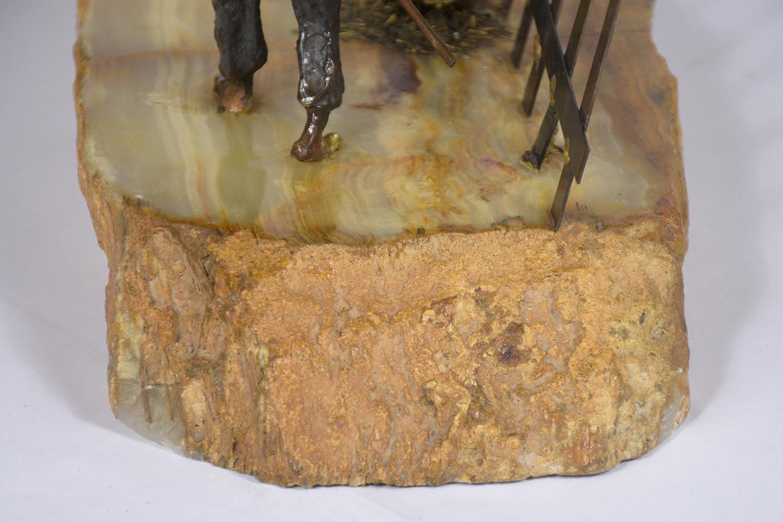 Signed Brutalist Brass Sculpture of Boy & Dog on Onyx Marble Base For Sale 4