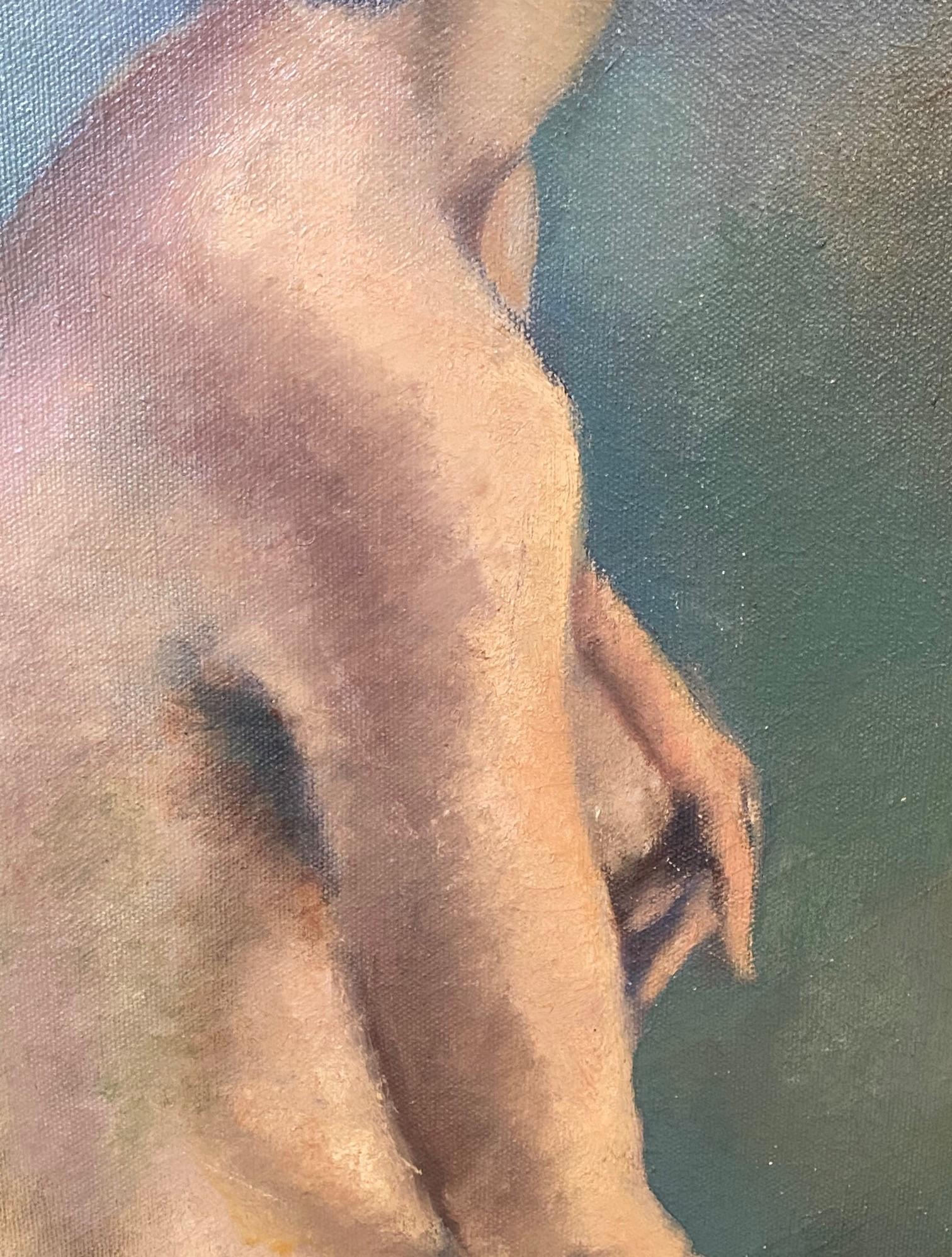 Mid Century Signed Surrealist  Oil on Canvas Female Nude Painting Portrait Woman In Good Condition For Sale In Studio City, CA