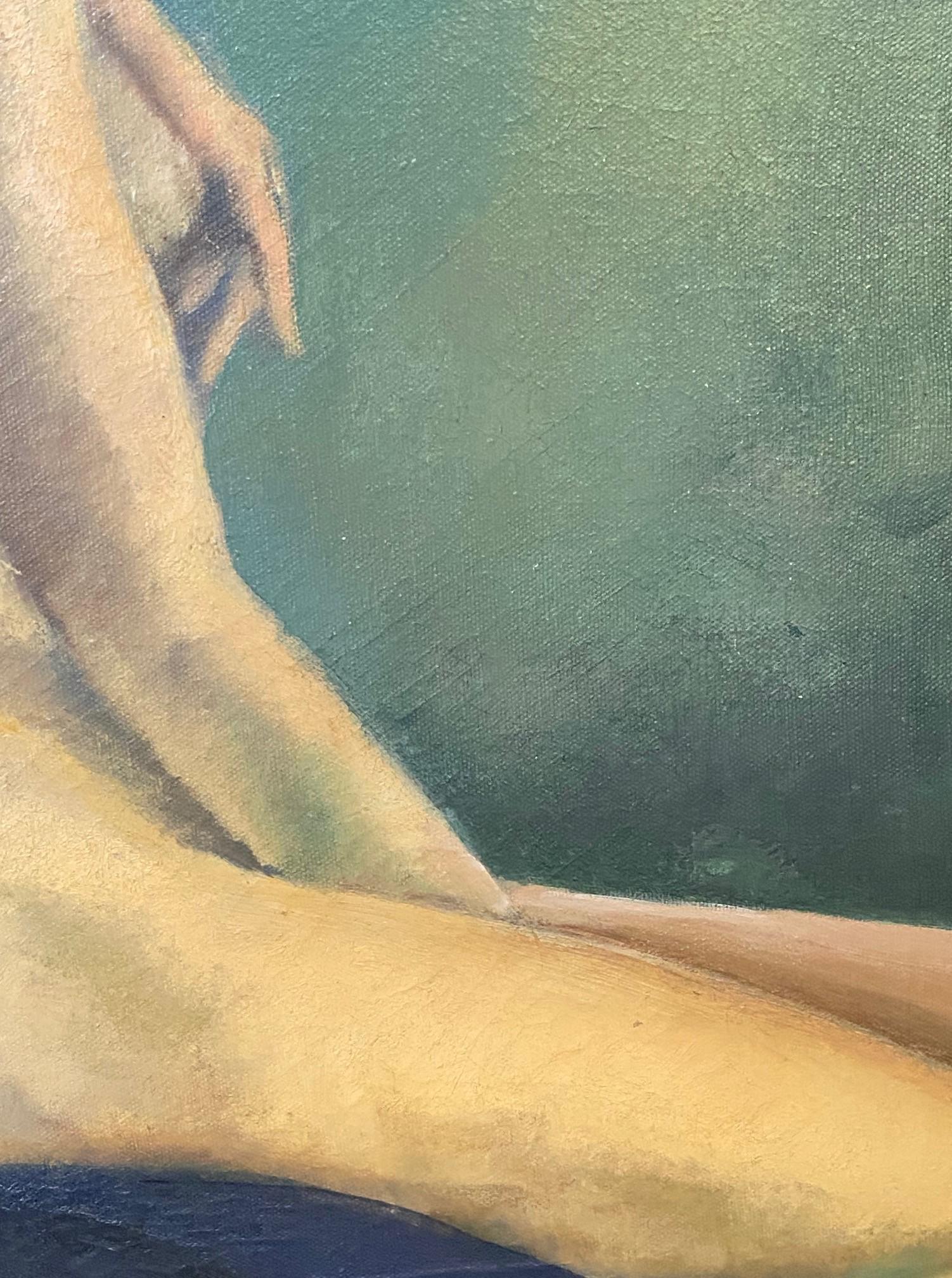 Mid-20th Century Mid Century Signed Surrealist  Oil on Canvas Female Nude Painting Portrait Woman For Sale