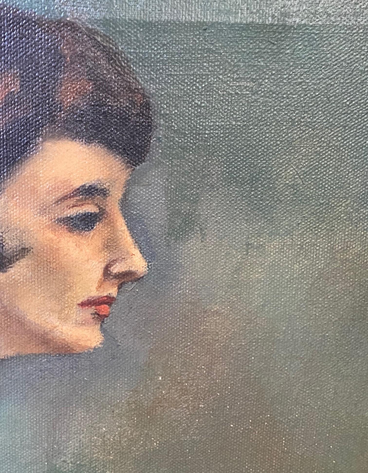 Mid Century Signed Surrealist  Oil on Canvas Female Nude Painting Portrait Woman For Sale 2