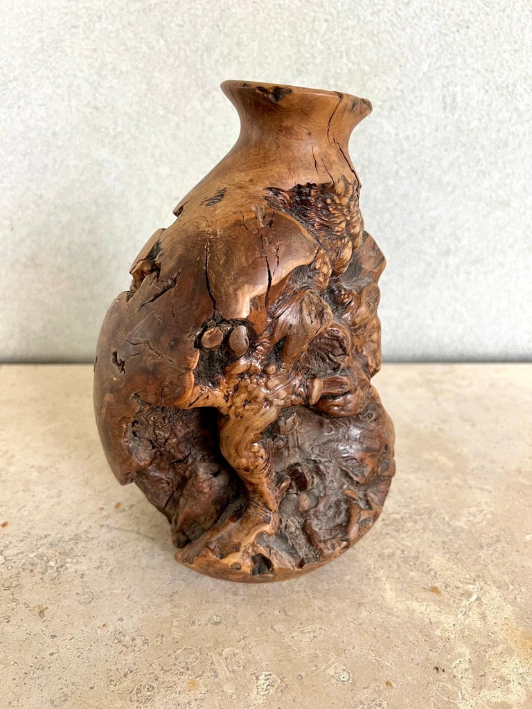 MidCentury Signed Turned BurlWood Manzanita Vase For Sale at 1stDibs
