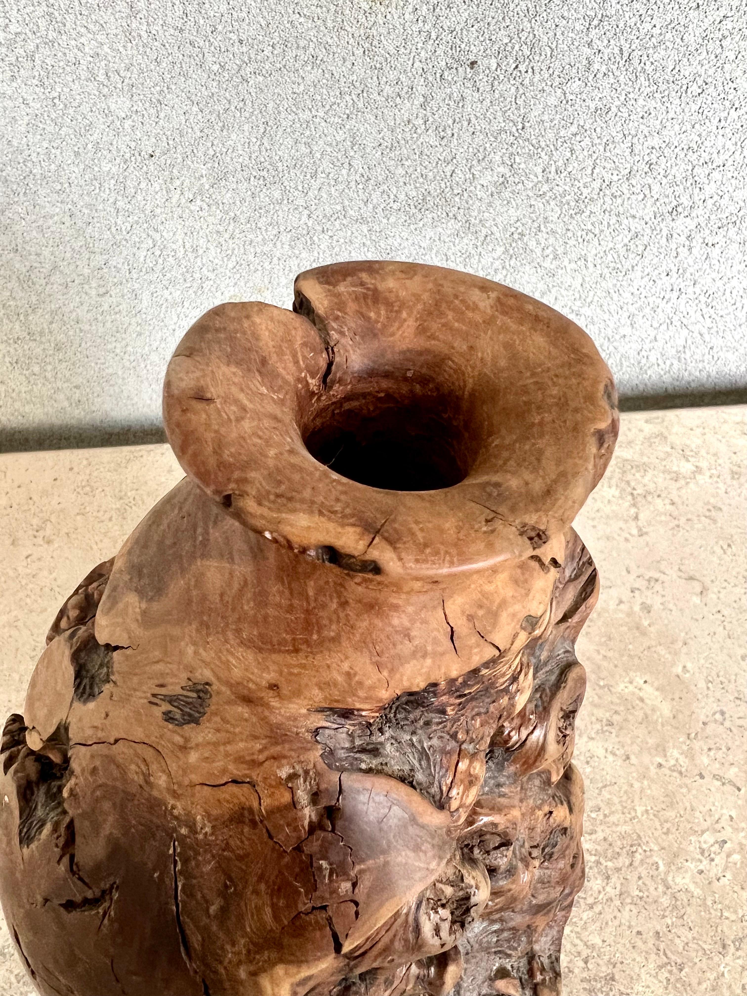 Unknown Mid-Century Signed Turned Burl-Wood Manzanita Vase For Sale