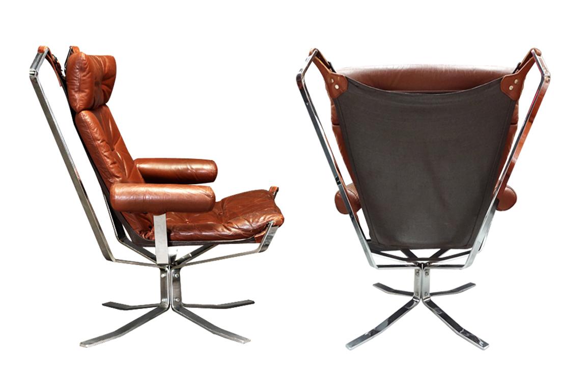 Mid-Century Modern Midcentury Sigurd Ressell Chrome and Leather Falcon Lounge Set for Vatne Møbler