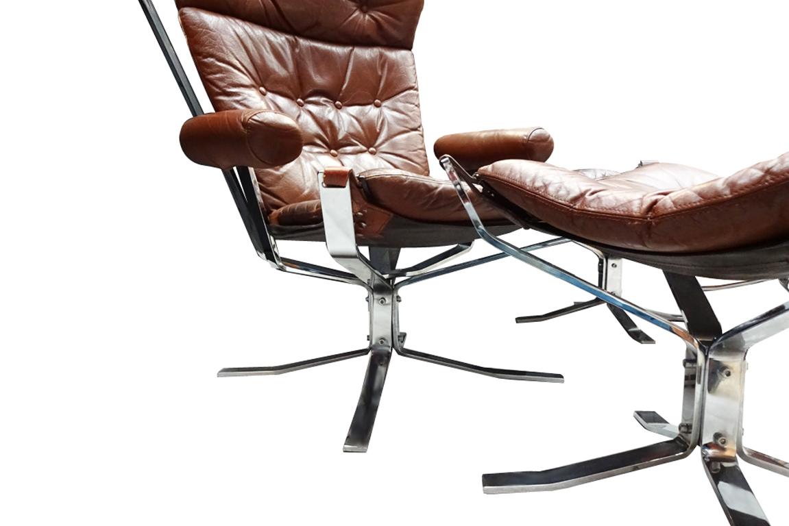 Danish Midcentury Sigurd Ressell Chrome and Leather Falcon Lounge Set for Vatne Møbler