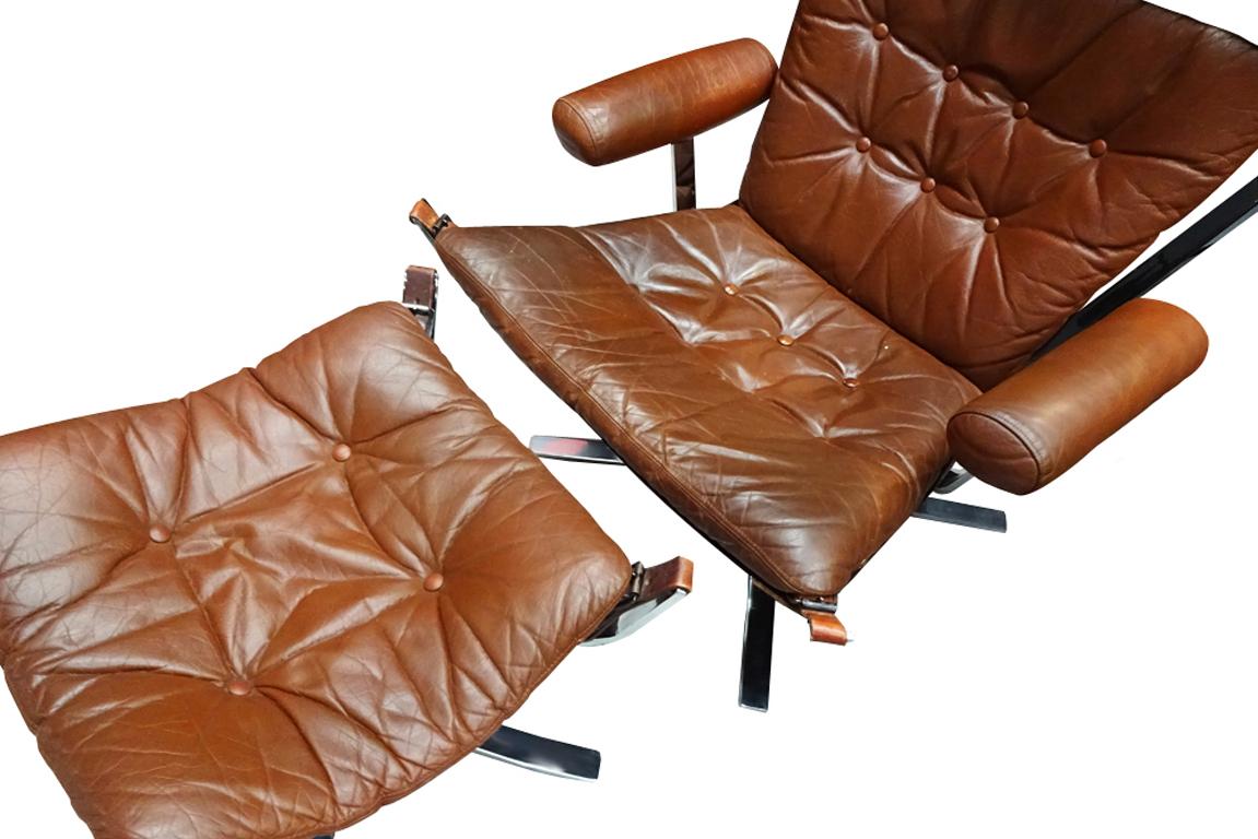 Midcentury Sigurd Ressell Chrome and Leather Falcon Lounge Set for Vatne Møbler In Good Condition In Highclere, Newbury