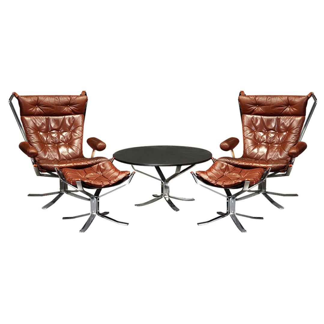 Midcentury Sigurd Ressell Chrome and Leather Falcon Lounge Set for Vatne Møbler