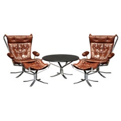 Vintage Midcentury Sigurd Ressell Chrome and Leather Falcon Lounge Set for Vatne Møbler