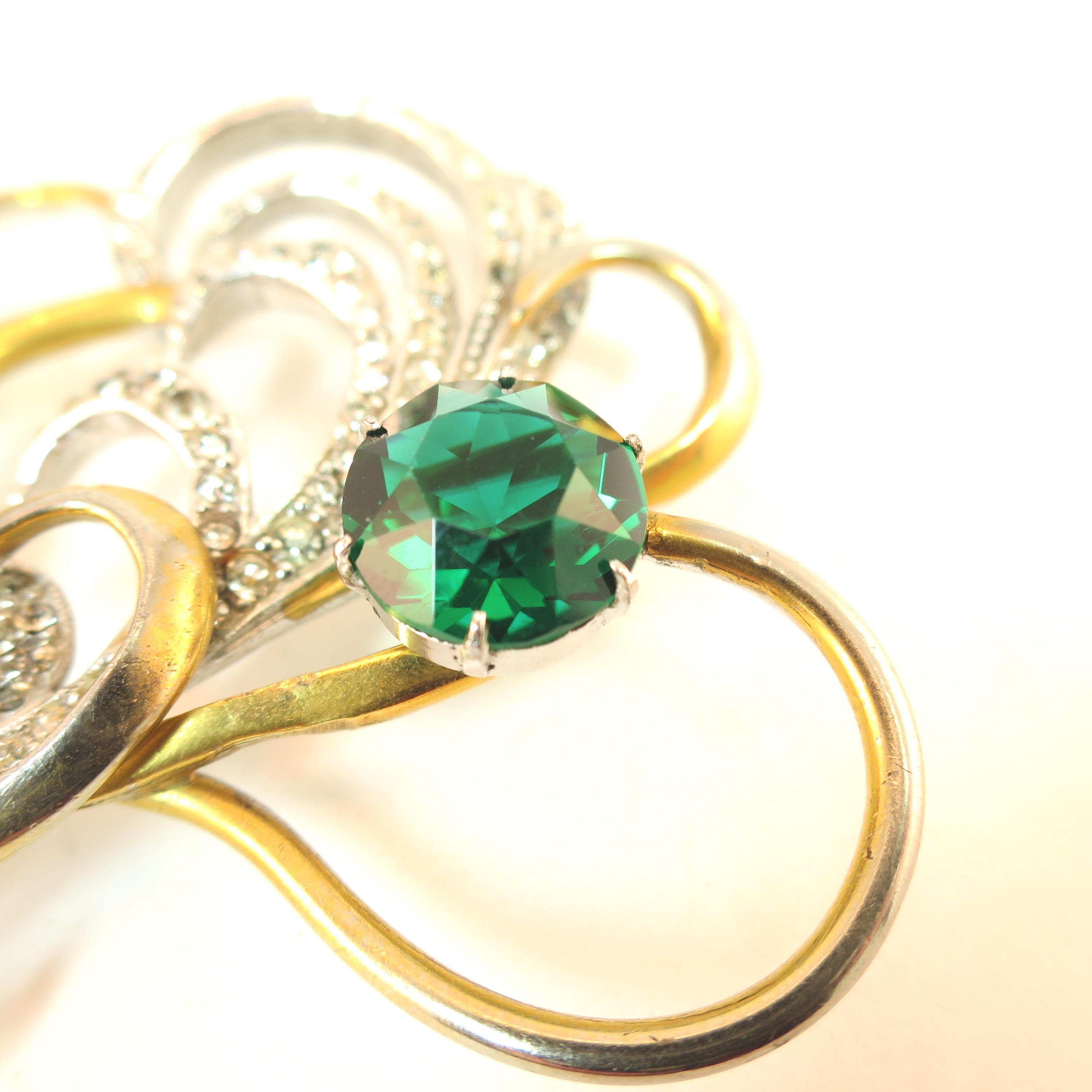 Mid-Century Silson Sterling Rhodium & Emerald Crystal Bouquet Brooch, 1940s For Sale 8