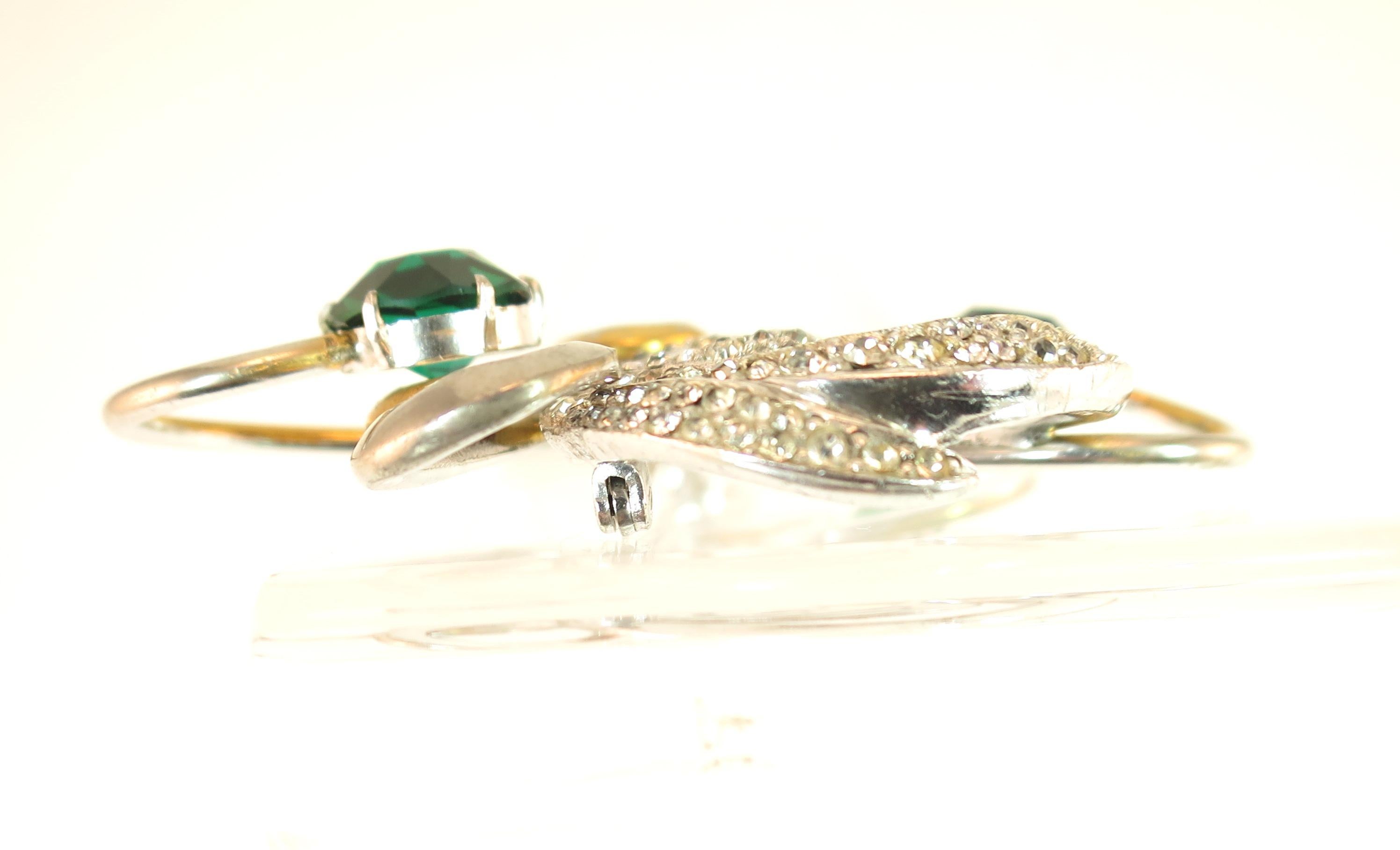 Mid-Century Silson Sterling Rhodium & Emerald Crystal Bouquet Brooch, 1940s For Sale 9