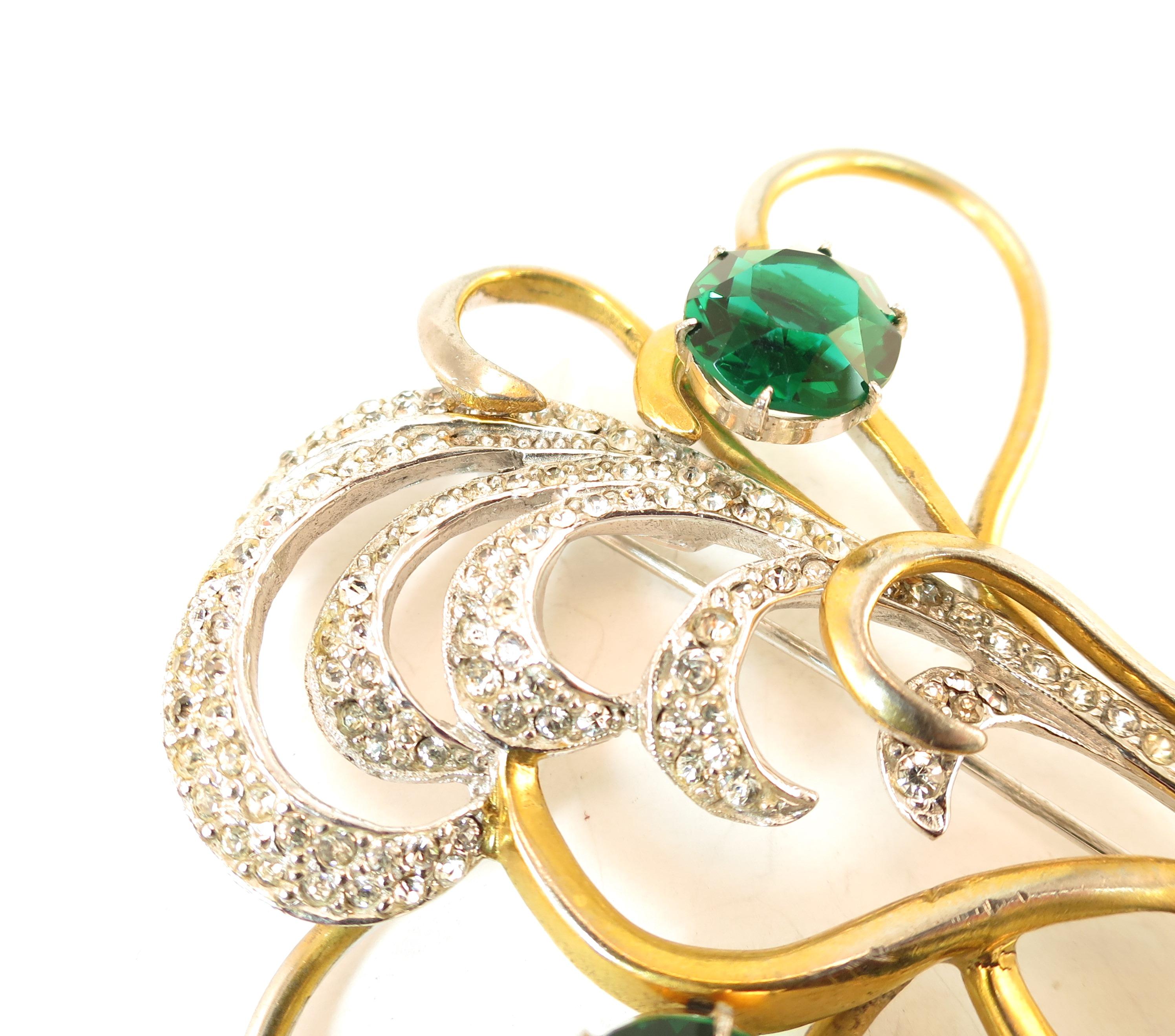 Mid-Century Silson Sterling Rhodium & Emerald Crystal Bouquet Brooch, 1940s For Sale 5