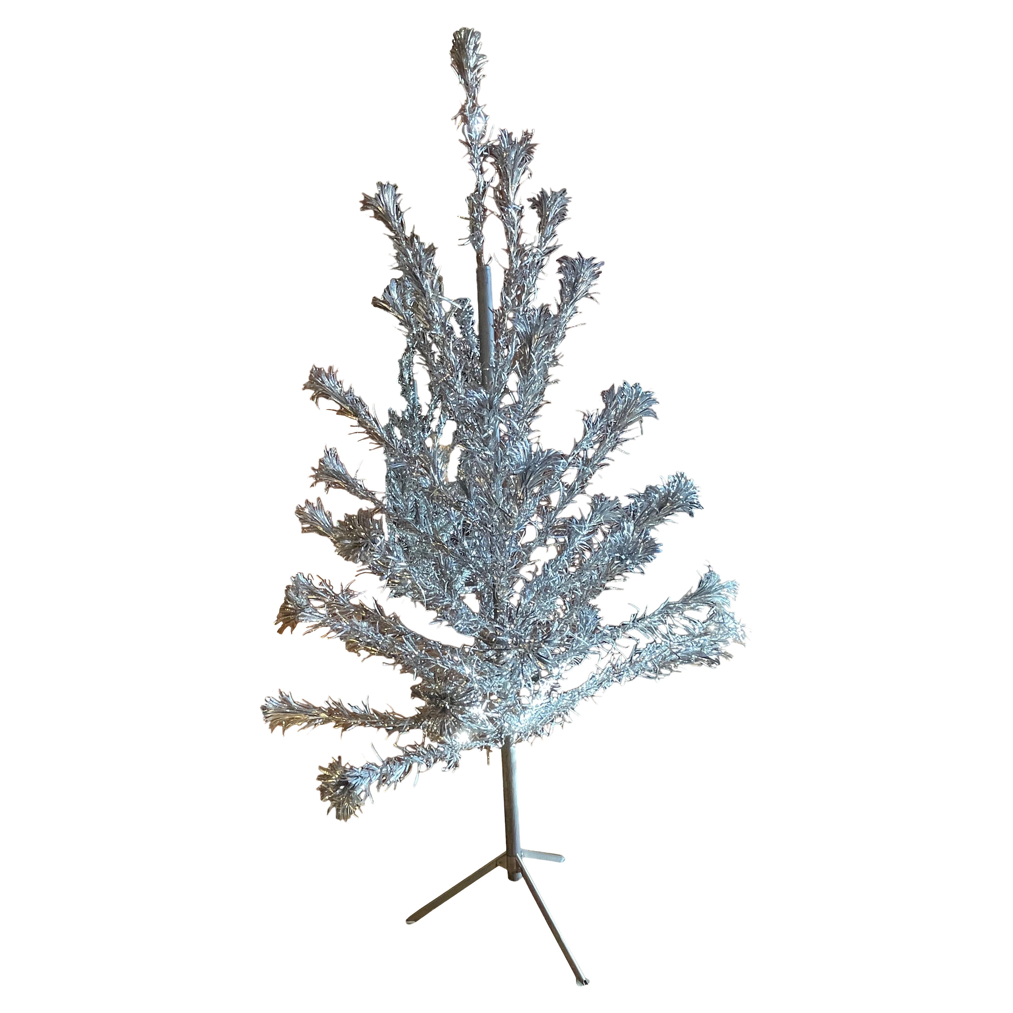 Mid-Century Silber Aluminium Lametta Weihnachtsbaum