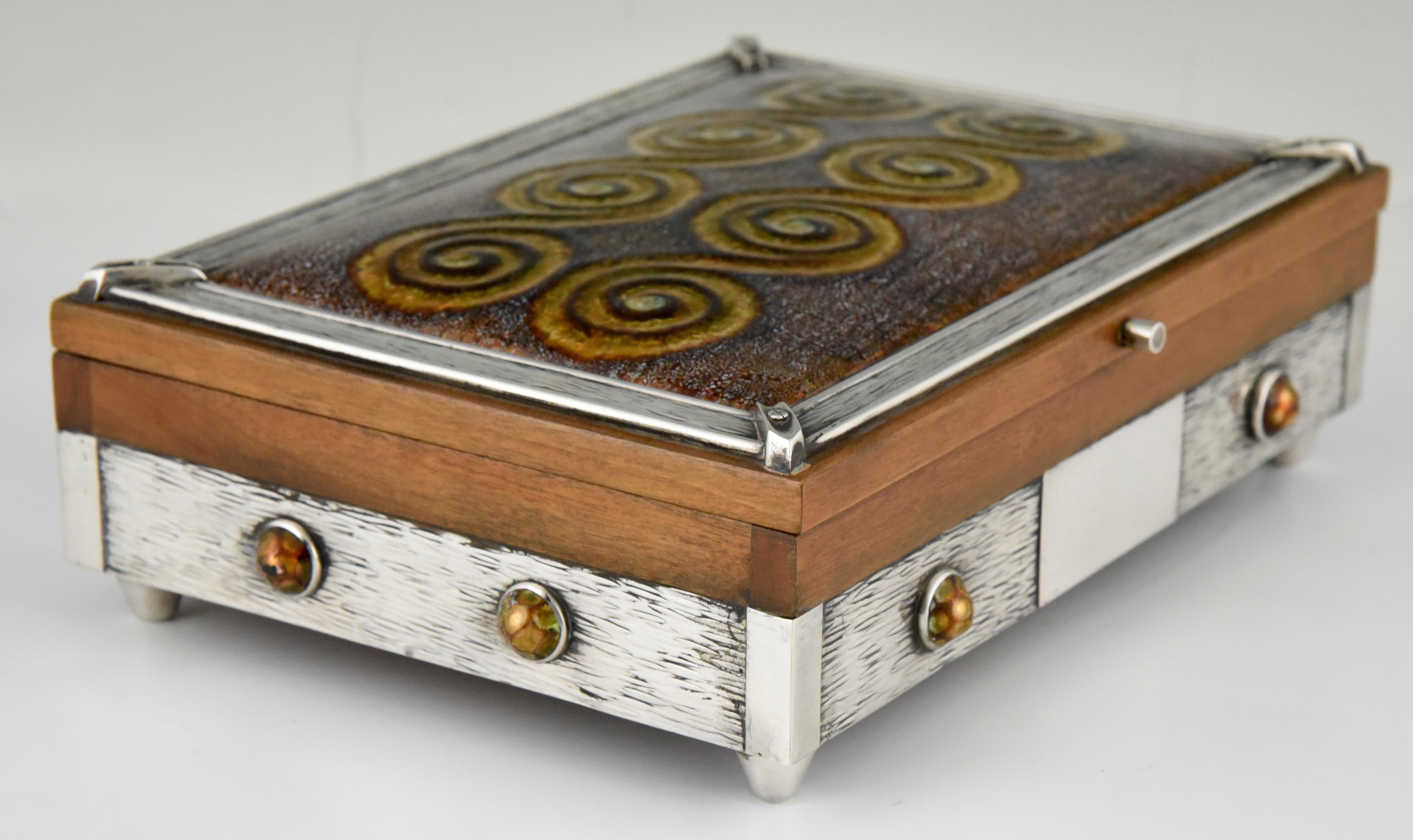 Mid-century Silver and Enameled Box Spain 1960 For Sale 1