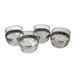 Mid Century Silver and Glass Roly Poly Astrology Motif Cocktail Glasses Set of 4