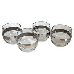 Vintage Mid Century Silver and Glass Roly Poly Astrology Motif Cocktail Glasses Set of 4