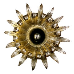 Midcentury Silver and Gold Leaf Light Fixture