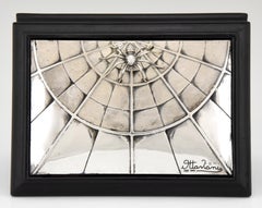 Midcentury Silver and Wood Box with Spider in Web Ottaviani, 1960, Italy