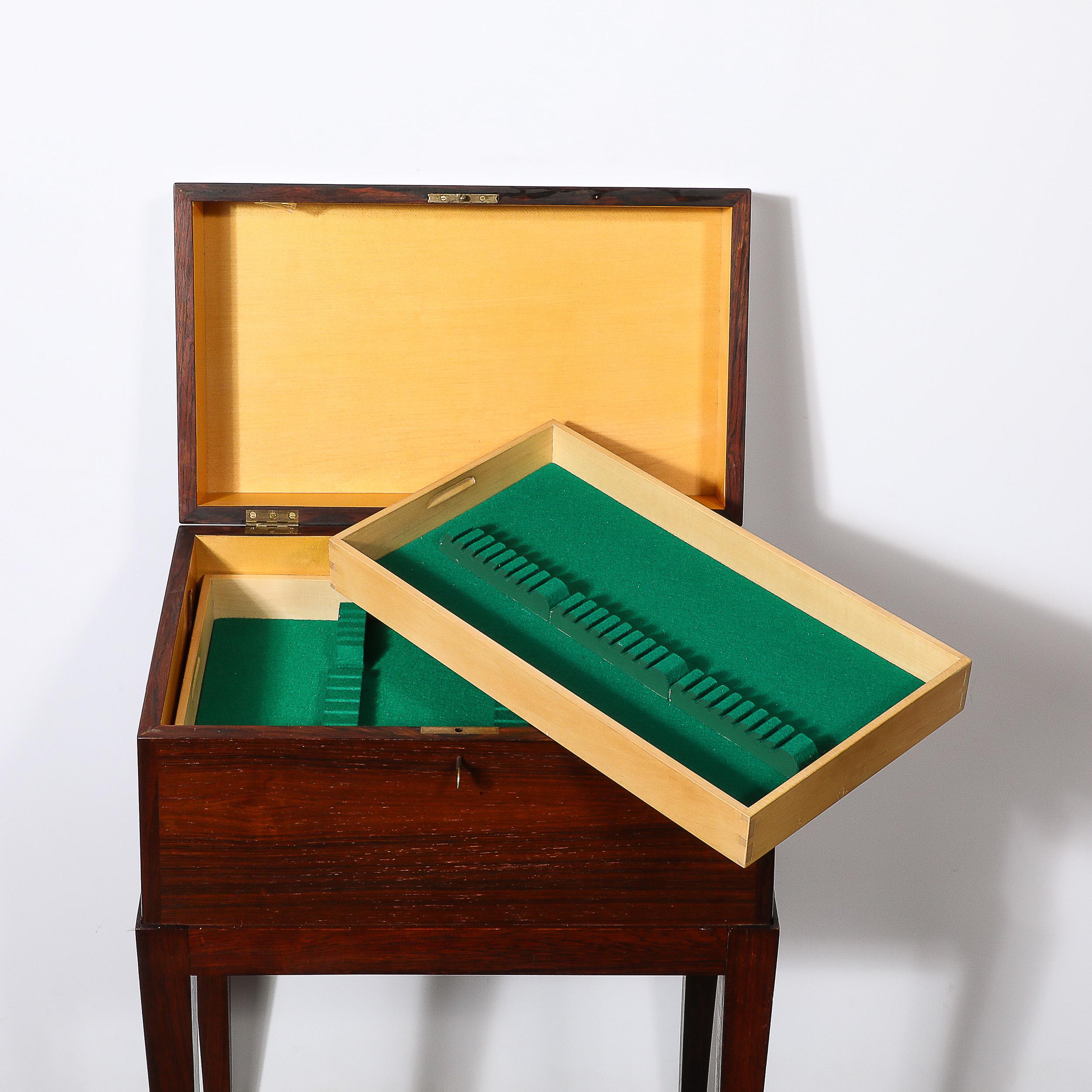 Mid-Century Silver Book-Matched Teak Chest, Sculptural Handles in Macassar Ebony For Sale 5