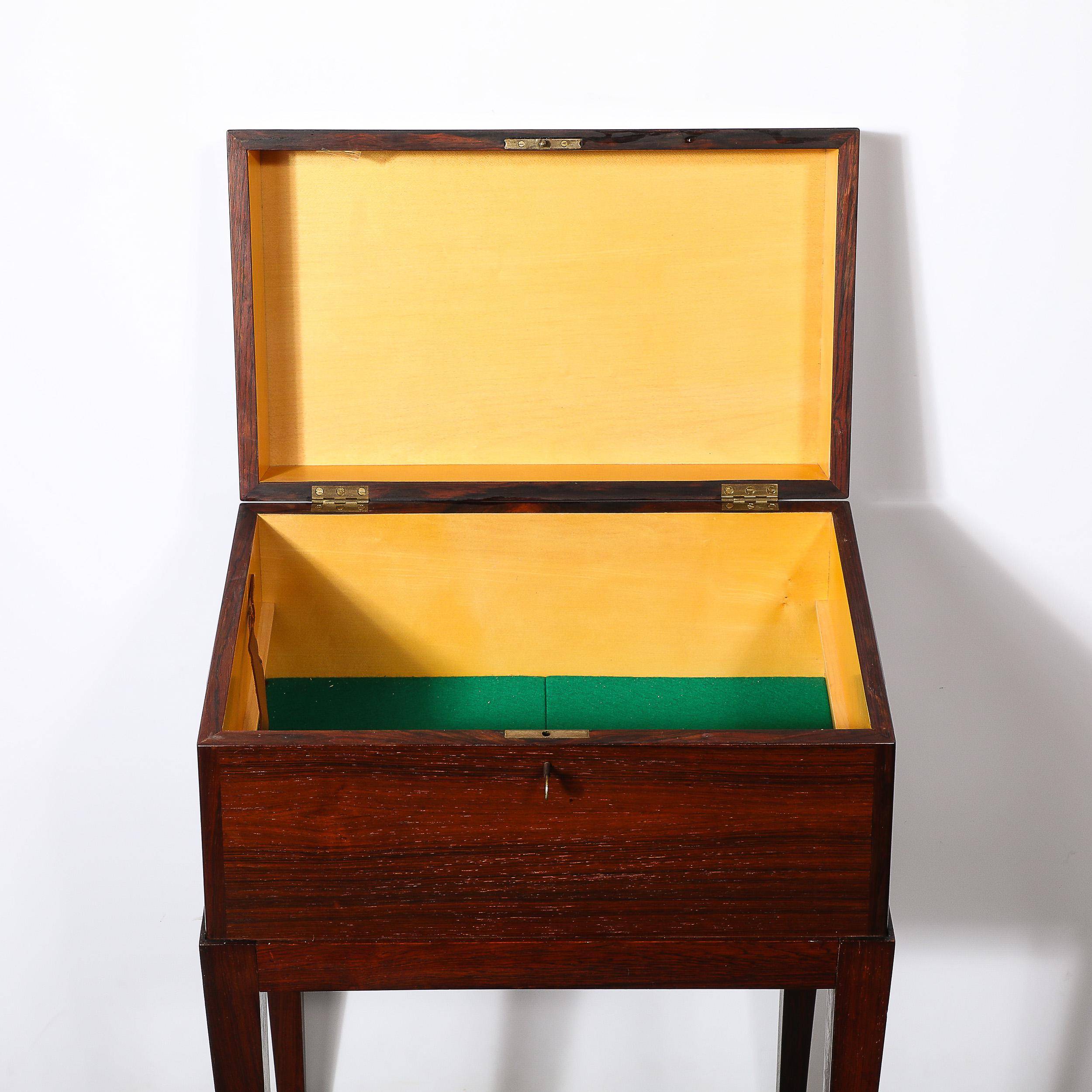 Mid-Century Silver Book-Matched Teak Chest, Sculptural Handles in Macassar Ebony For Sale 7