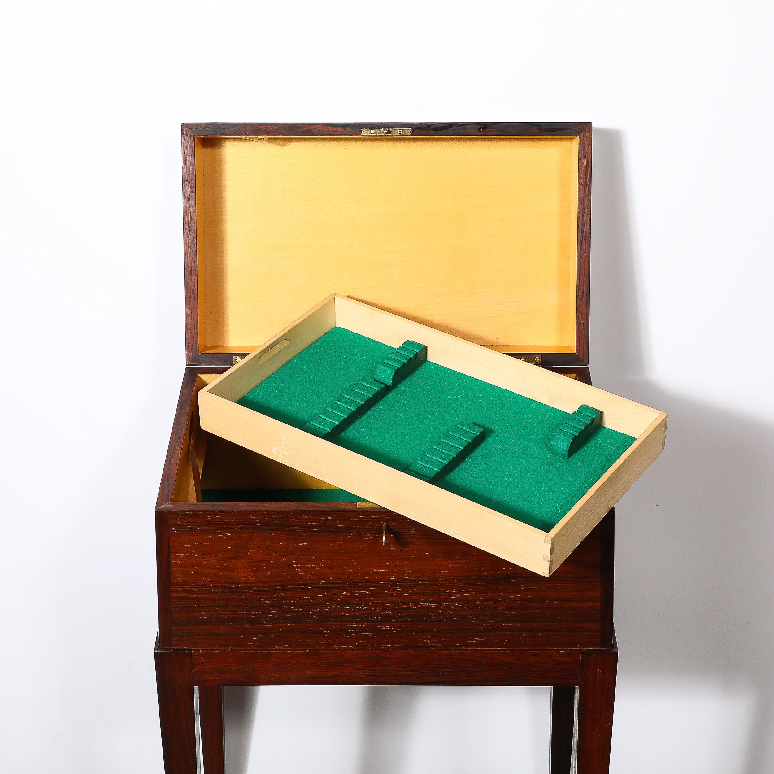 Mid-Century Silver Book-Matched Teak Chest, Sculptural Handles in Macassar Ebony For Sale 8