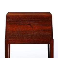 Mid-Century Silver Book-Matched Teak Chest, Sculptural Handles in Macassar Ebony