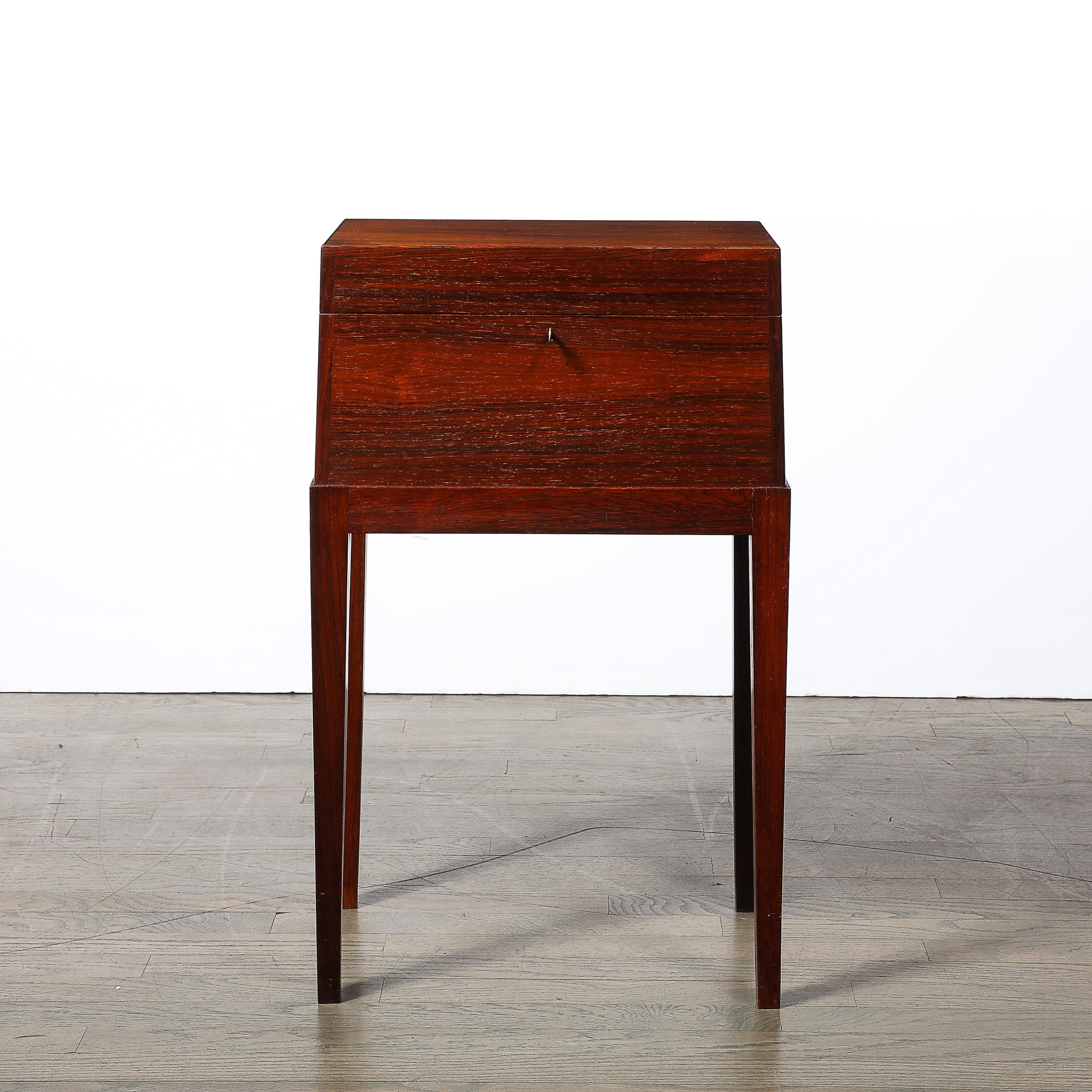 Mid-Century Modern Mid-Century Silver Book-Matched Teak Chest, Sculptural Handles in Macassar Ebony For Sale