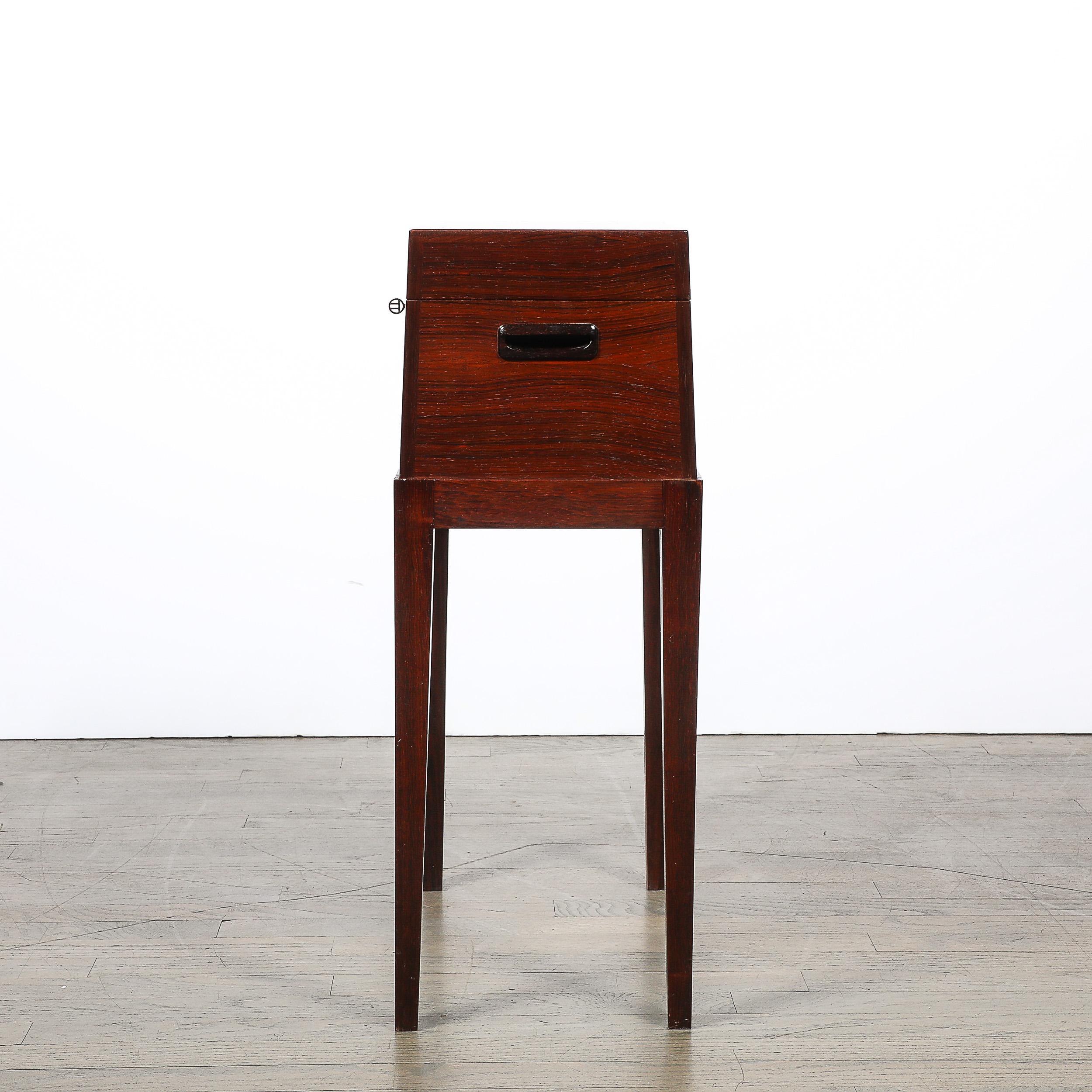 American Mid-Century Silver Book-Matched Teak Chest, Sculptural Handles in Macassar Ebony For Sale