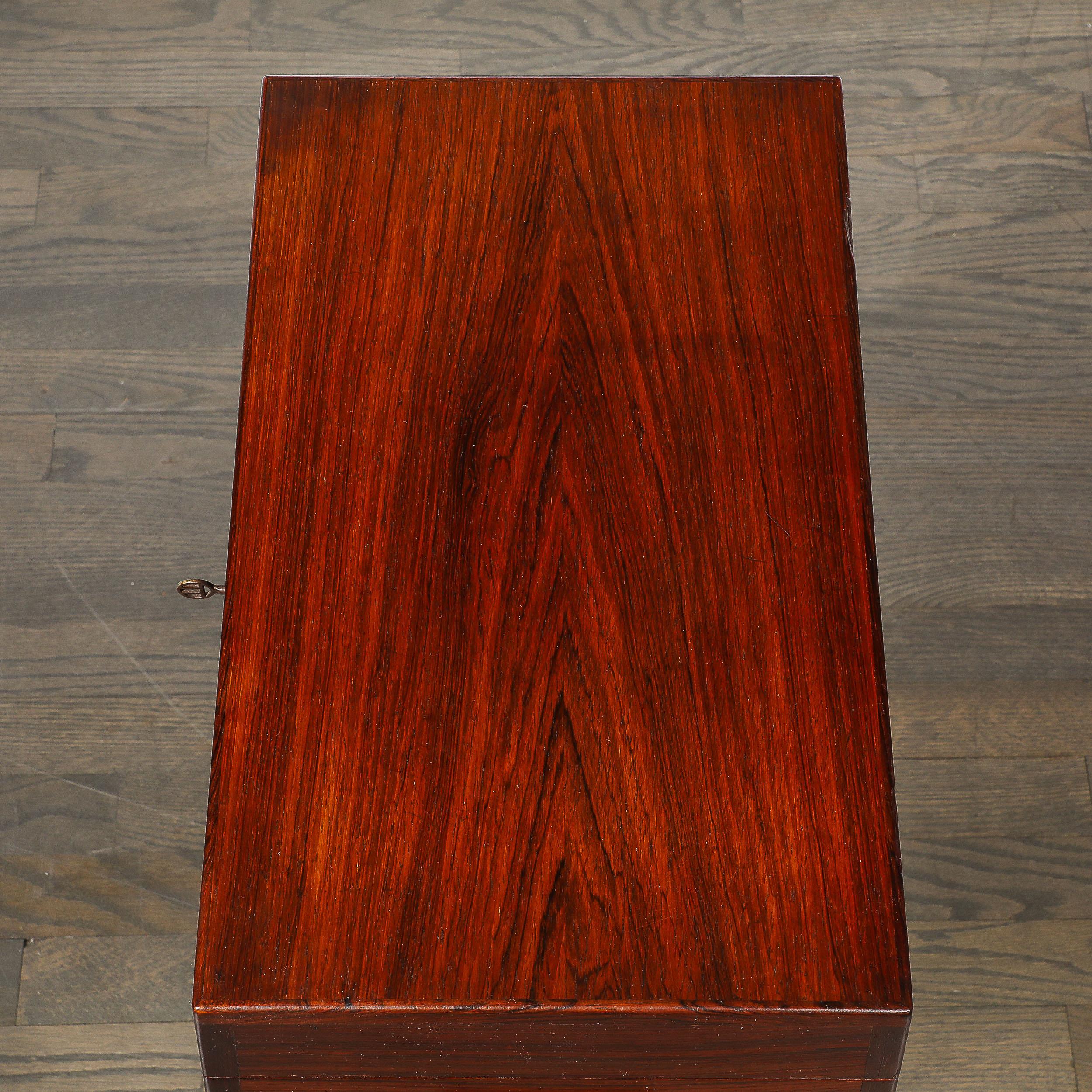 Mid-20th Century Mid-Century Silver Book-Matched Teak Chest, Sculptural Handles in Macassar Ebony For Sale