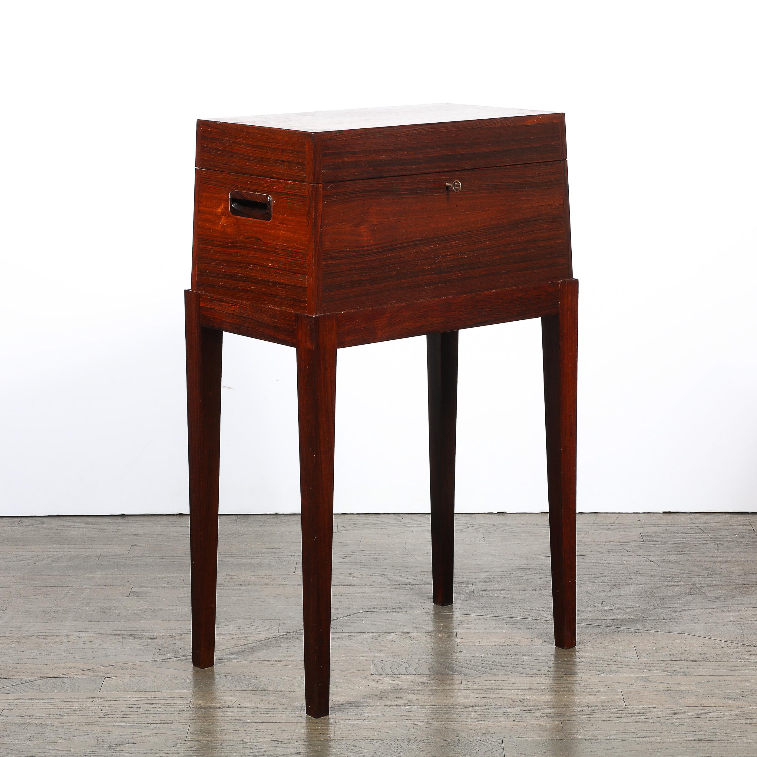 Mid-Century Silver Book-Matched Teak Chest, Sculptural Handles in Macassar Ebony For Sale 3
