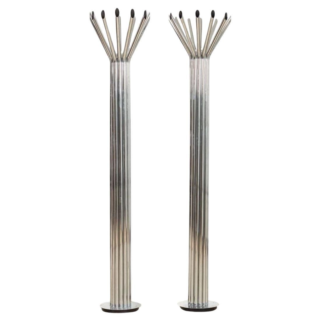 Mid Century Silver Chrome Tubular Floor Lamp For Sale