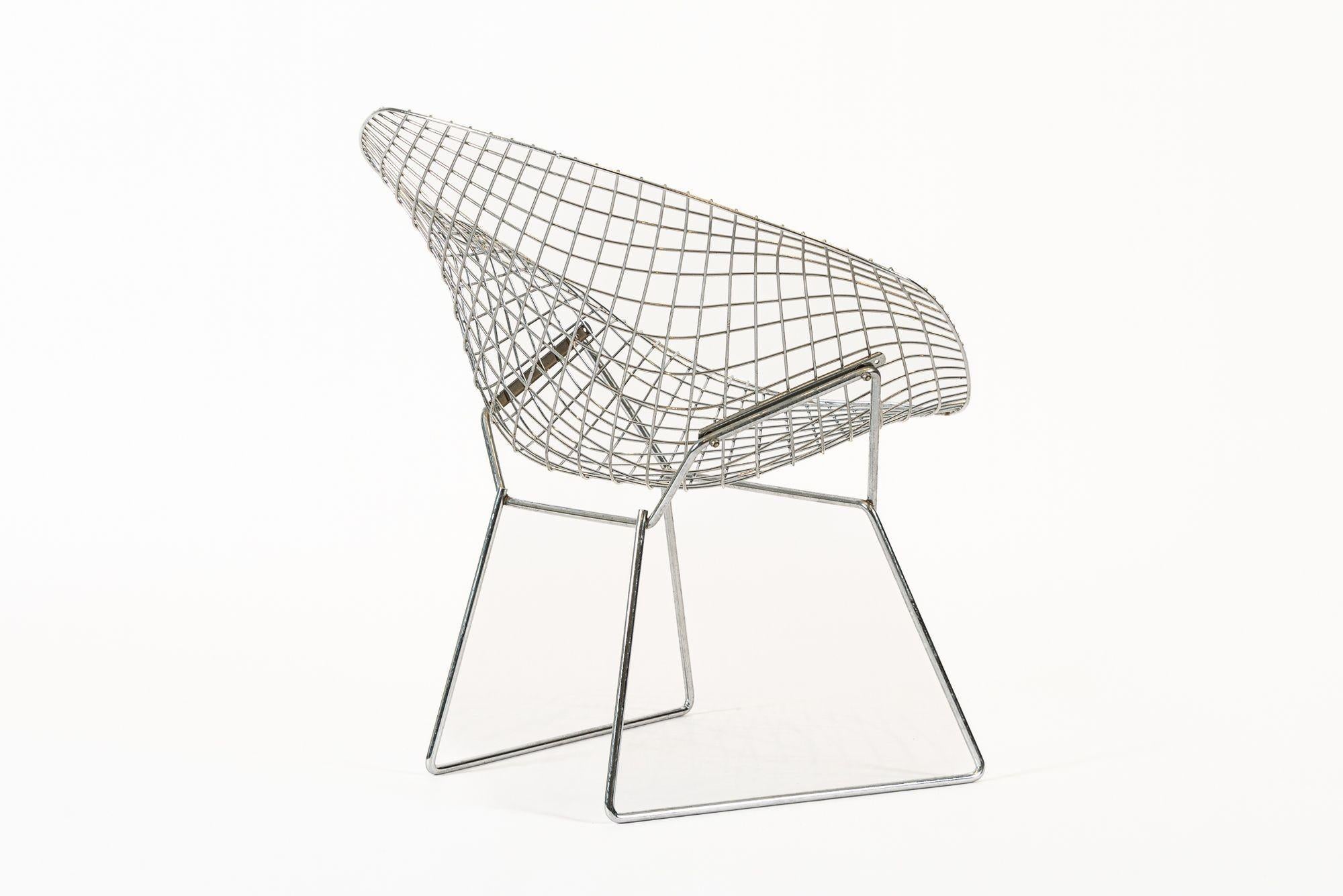 Mid Century Silver Diamond Wire Chair by Bertoia for Knoll For Sale 8
