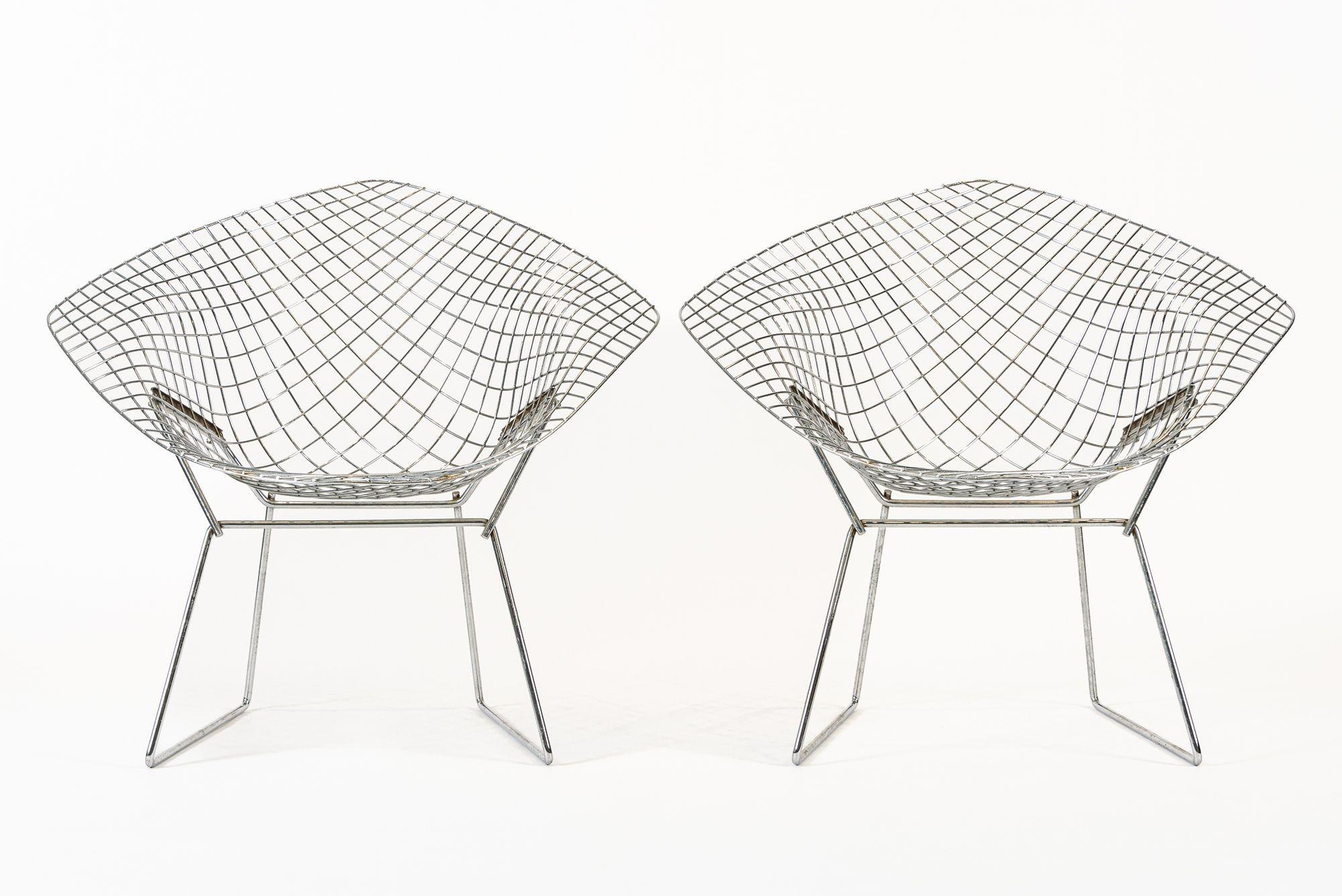 Mid Century Silver Diamond Wire Chairs by Bertoia for Knoll For Sale 4