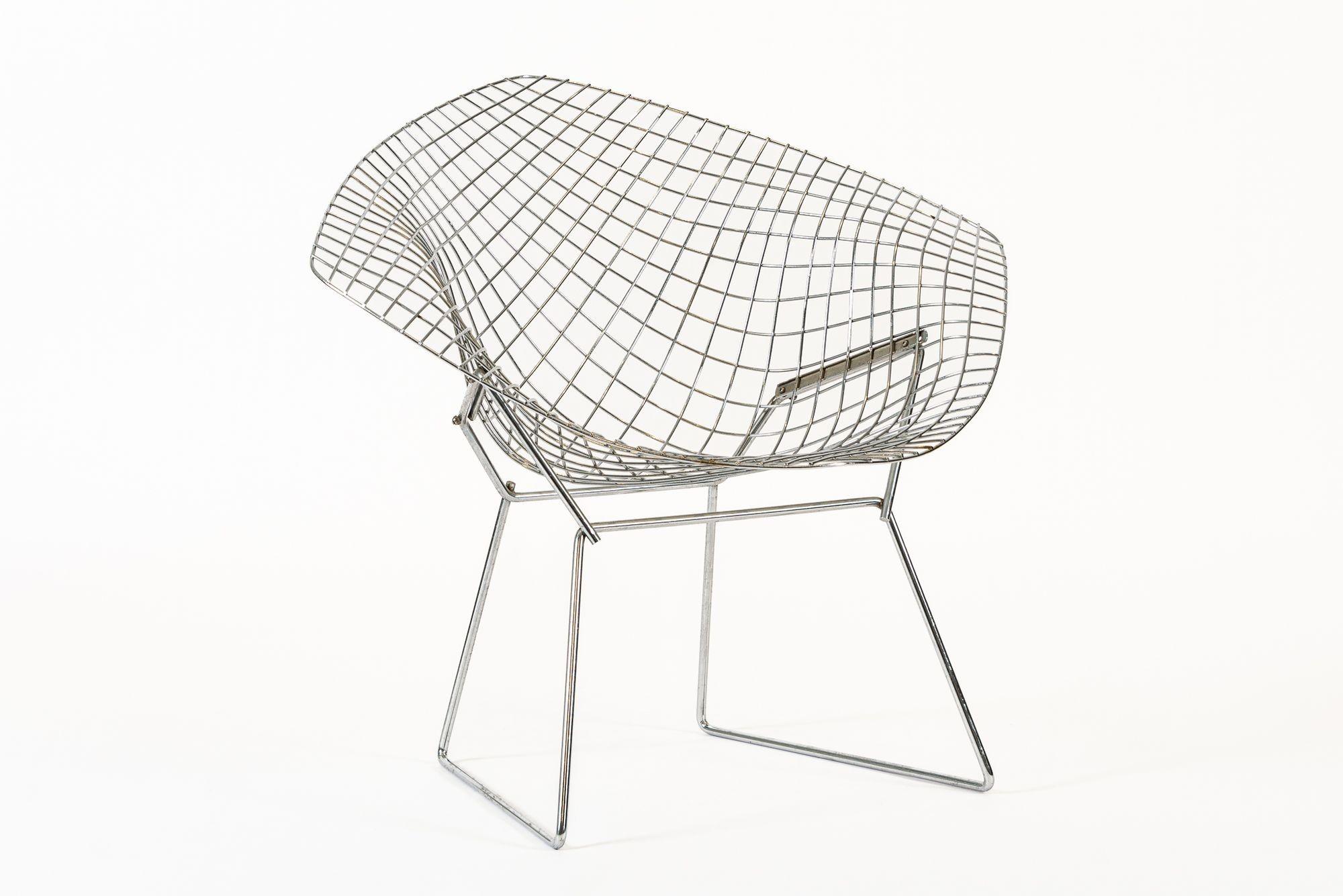 Mid Century Silver Diamond Wire Chairs by Bertoia for Knoll For Sale 5