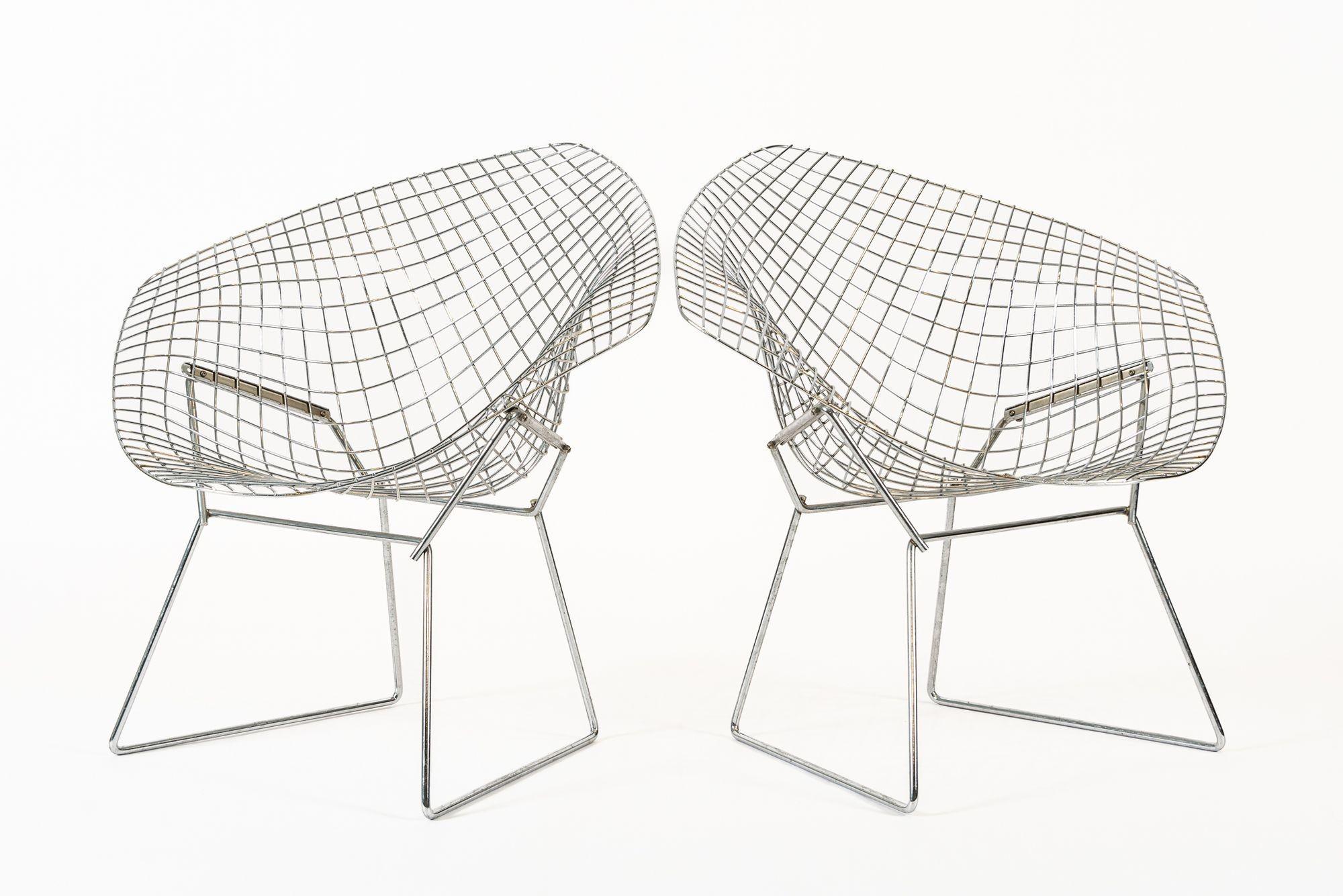 American Mid Century Silver Diamond Wire Chairs by Bertoia for Knoll For Sale