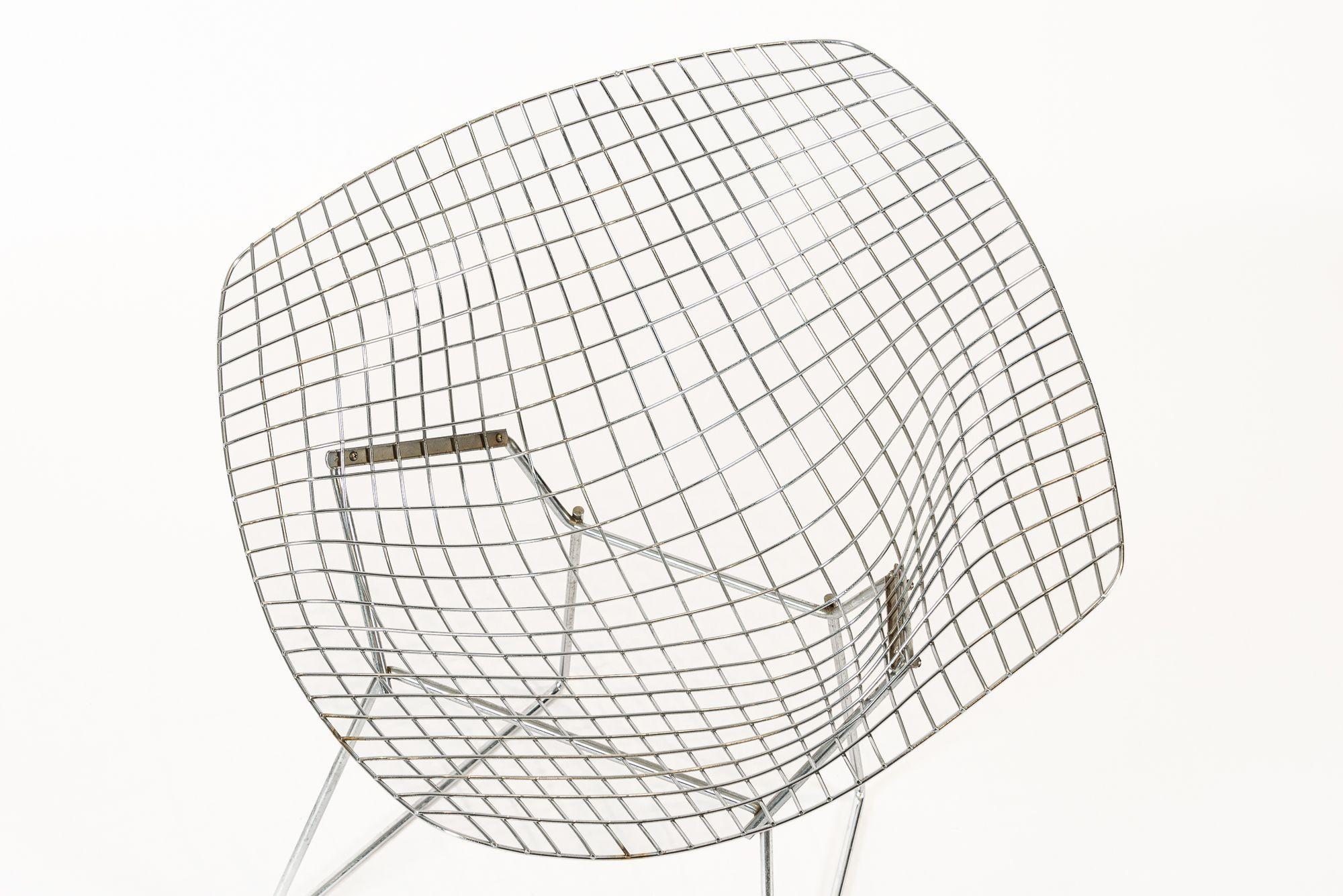 Steel Mid Century Silver Diamond Wire Chairs by Bertoia for Knoll For Sale
