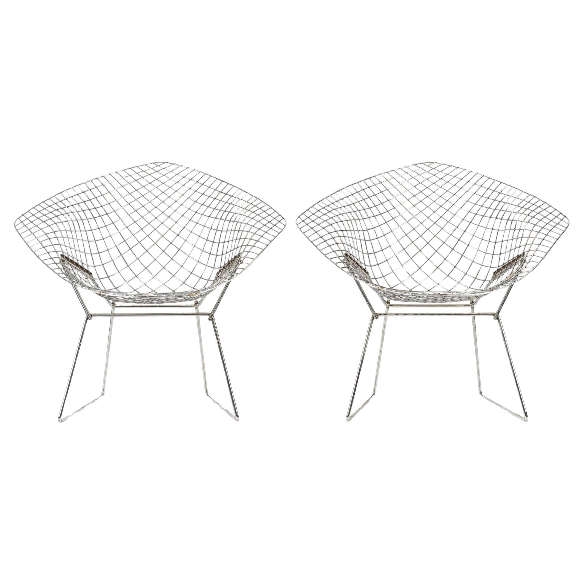 Mid Century Silver Diamond Wire Chairs by Bertoia for Knoll