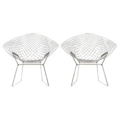 Mid Century Silver Diamond Wire Chairs by Bertoia for Knoll