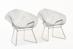 Mid Century Silver Diamond Wire Lounge Chairs by Harry Bertoia for Knoll