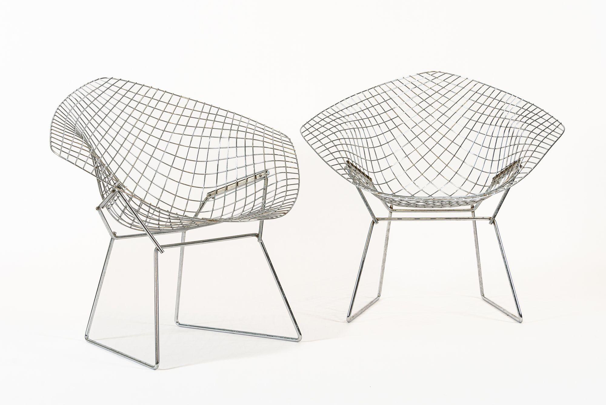 Sillas de salón Diamond Wire plateadas de mediados de siglo, de Harry Bertoia para Knoll Moderno de mediados de siglo en venta